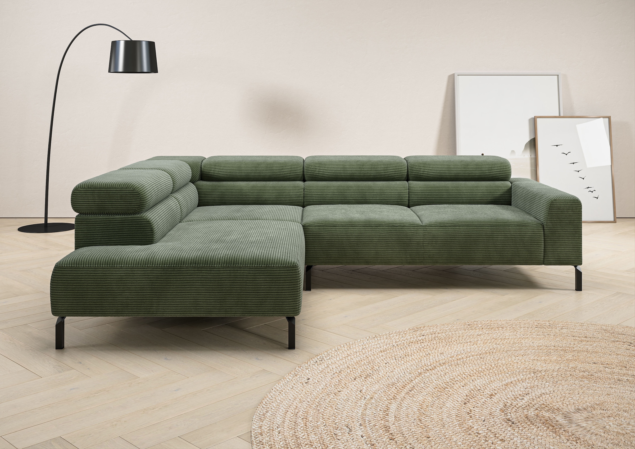 Image of Home affaire Ecksofa "Antonelli, L-Form, inkl. Kopfteilverstellung, Breite 276 cm, bequem" ohne Sitztiefenverstellung, in Cord, oliv