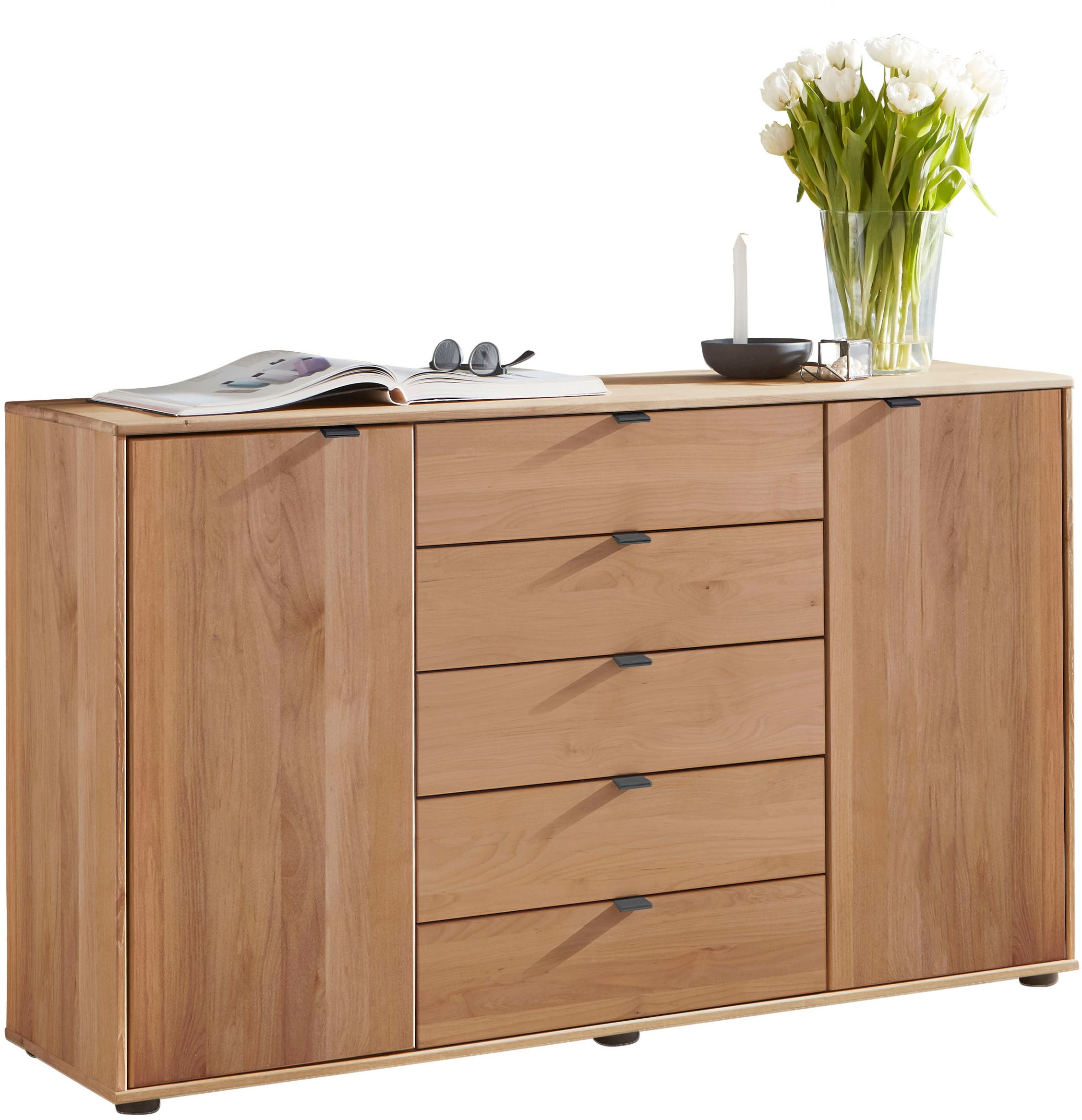 Image of WIEMANN Kombikommode "Cardiff Sideboard, Wäscheschrank, teilmassiv Erle, mit Schubladen" Kommode 141x86x43 cm, braun, mit Dämpfung, MADE IN GERMANY, verschiedenen Ausführungen, inklusive Einlegeboden