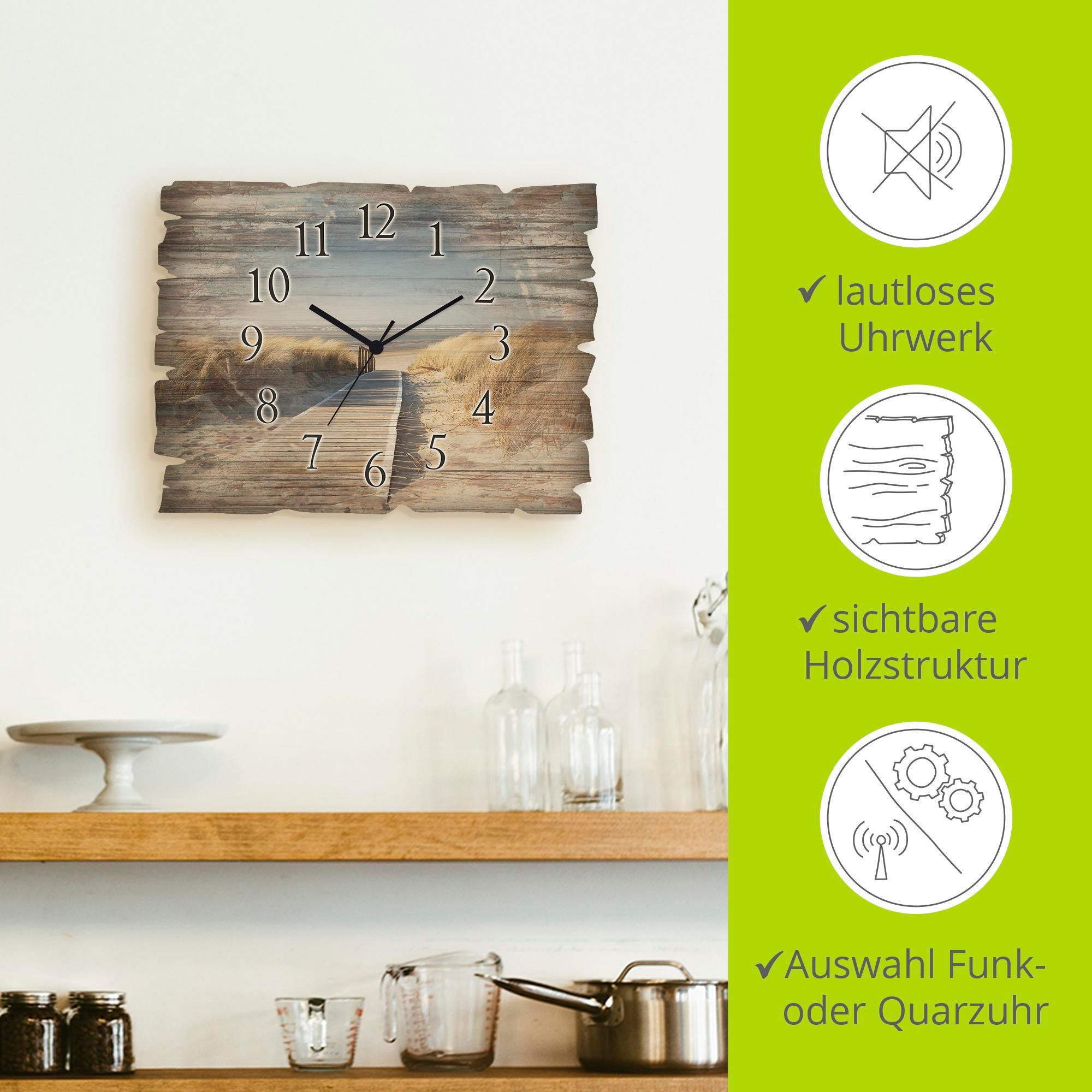 Artland Wanduhr »Nordseestrand auf Langeoog - Steg« wahlweise mit  Quarz- oder Funkuhrwerk, lautlos ohne Tickgeräusche