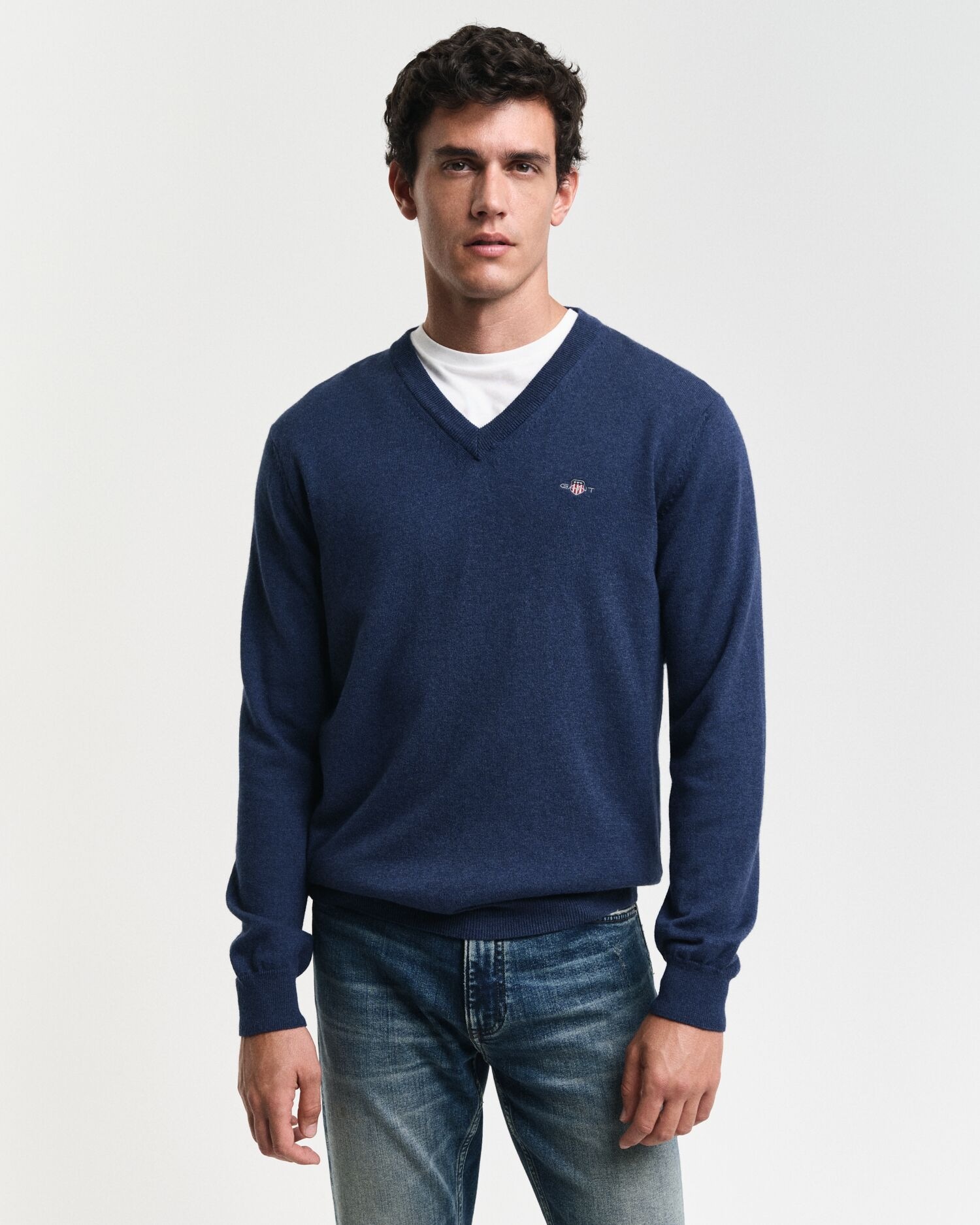 Image of Gant V-Ausschnitt-Pullover "COTTON/WOOL" normale Passform, Strickpullover