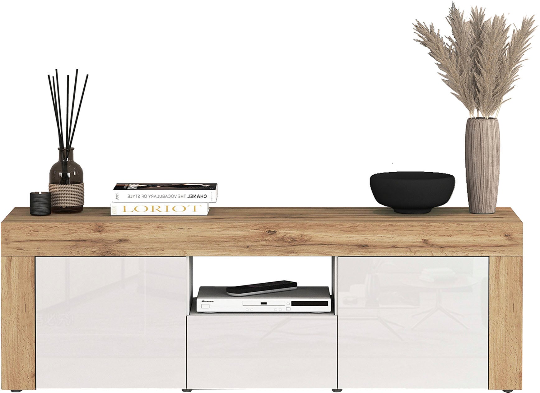 GOODproduct Lowboard »CHRONOS Breite 155 cm mit 2 Türen, 1 Schublade,1 offenes Fach« 1 Stk. tlg. TV-Board, Sideboard niedrig, Grifflos mit Push to Open 'Made in Italy'