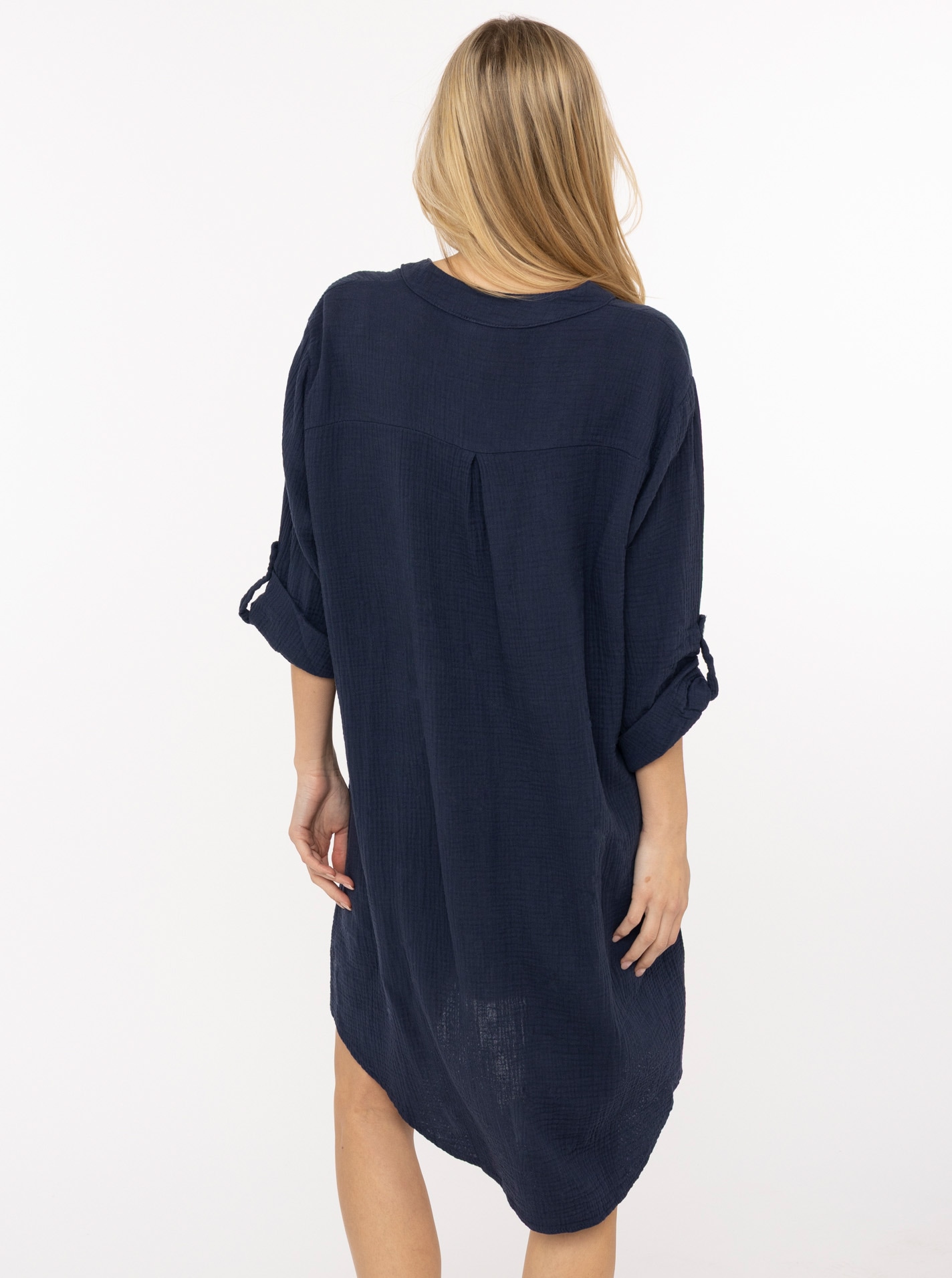Zwillingsherz Blouse à enfiler »"Rom"« verlängerte Rückenpartie, V-Neck, Turn-Up Ärmel, Musselin