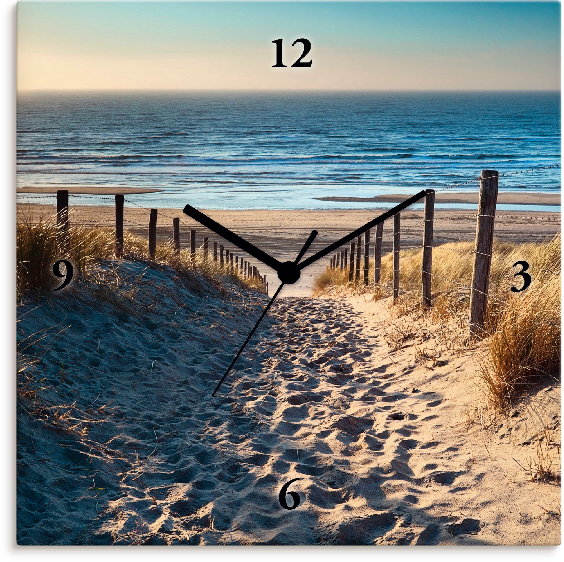 Image of Artland Wanduhr »Weg zum Nordseestrand Sonnenuntergang«, lautlos, ohne Tickgeräusche, nicht tickend, geräuschlos - wählbar: Funkuhr o. Quarzuhr, moderne Uhr für Wohnzimmer, Küche etc. - Stil: modern bei Ackermann Versand Schweiz