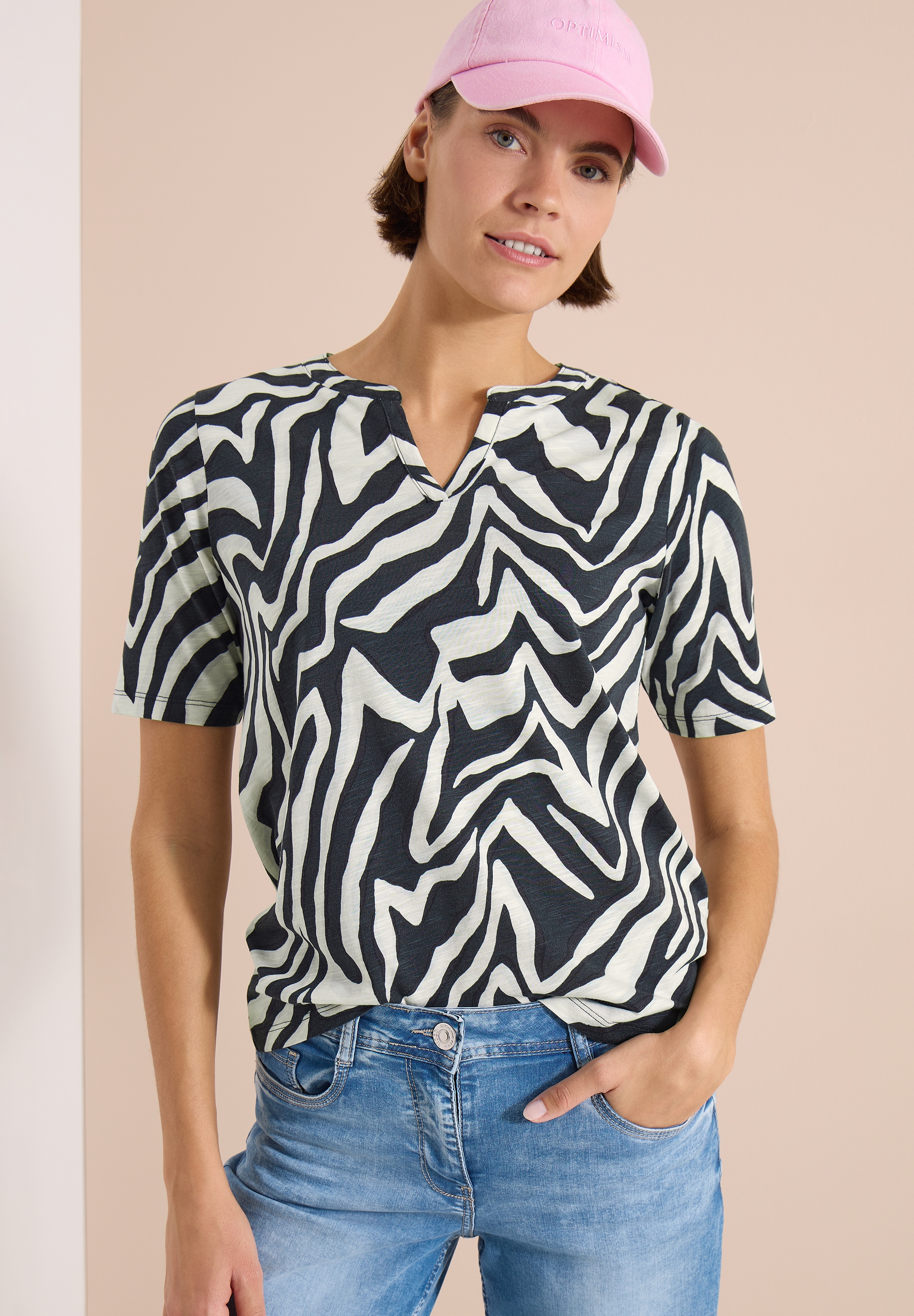 Cecil Kurzarmshirt Sommershirt mit Zebra-Print