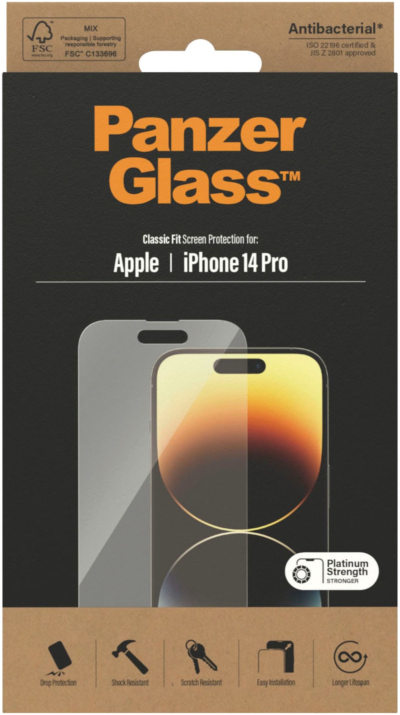 PanzerGlass Displayschutzglas »Displayschutz Apple iPhone 14 Pro«, für iPhone 14 Pro, (1 St.), Kratz-& Stossfest, Antibakteriell, Berührungsempfindlich
