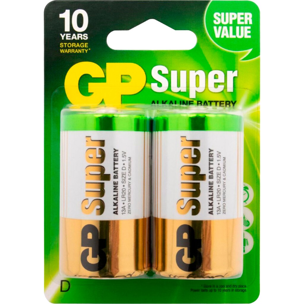 GP Batteries Batterie »2er Pack Super Alkaline D«, LR20, 1,5 V, (Set, 2 St.)