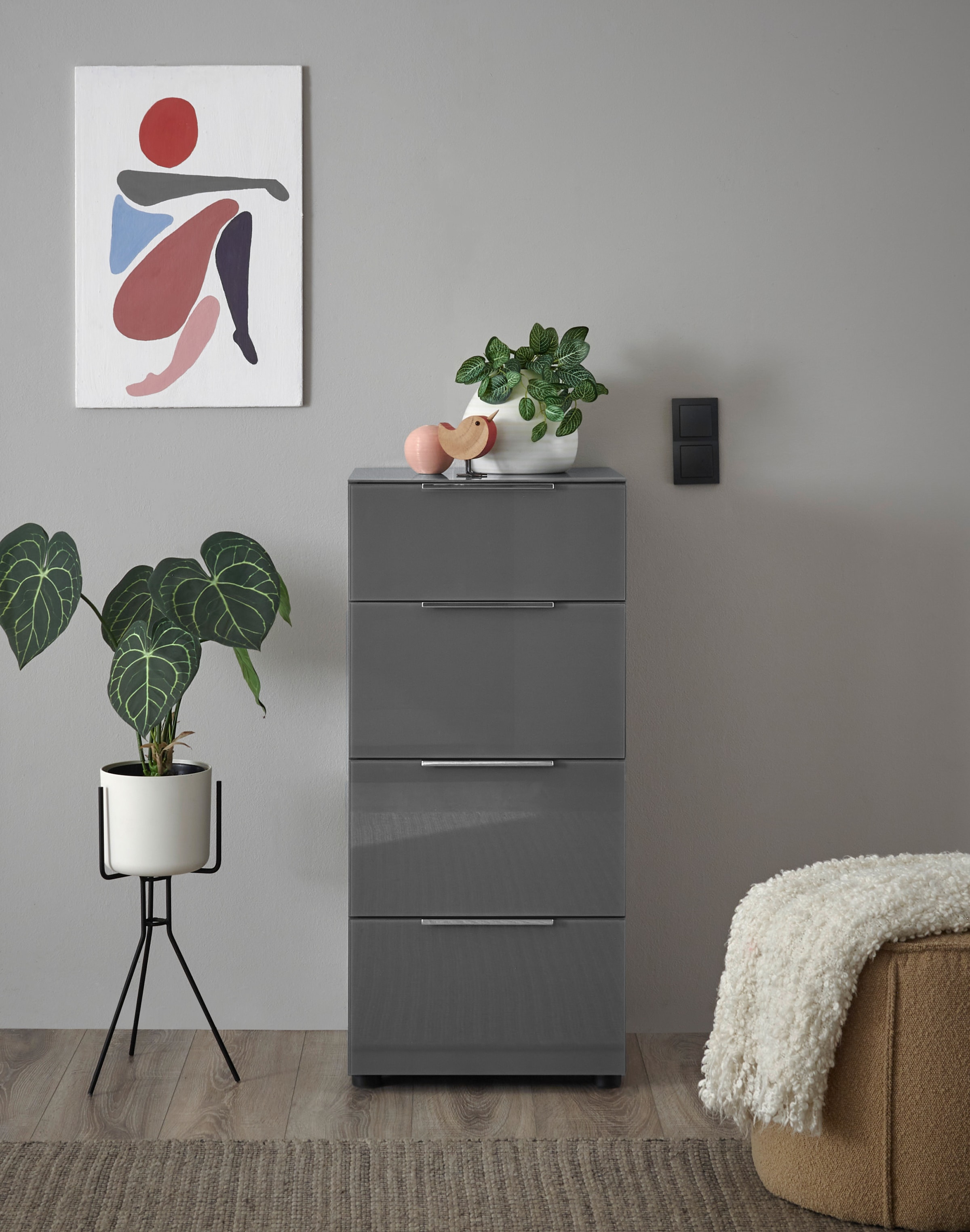 HBZ Commode »Santorin Mehrzweckschrank mit Schubkästen, BxHxT 45x99x40 cm« 1 cuis tlg. avec 4 tiroirs à fermeture douce, façade en verre et dessus en verre
