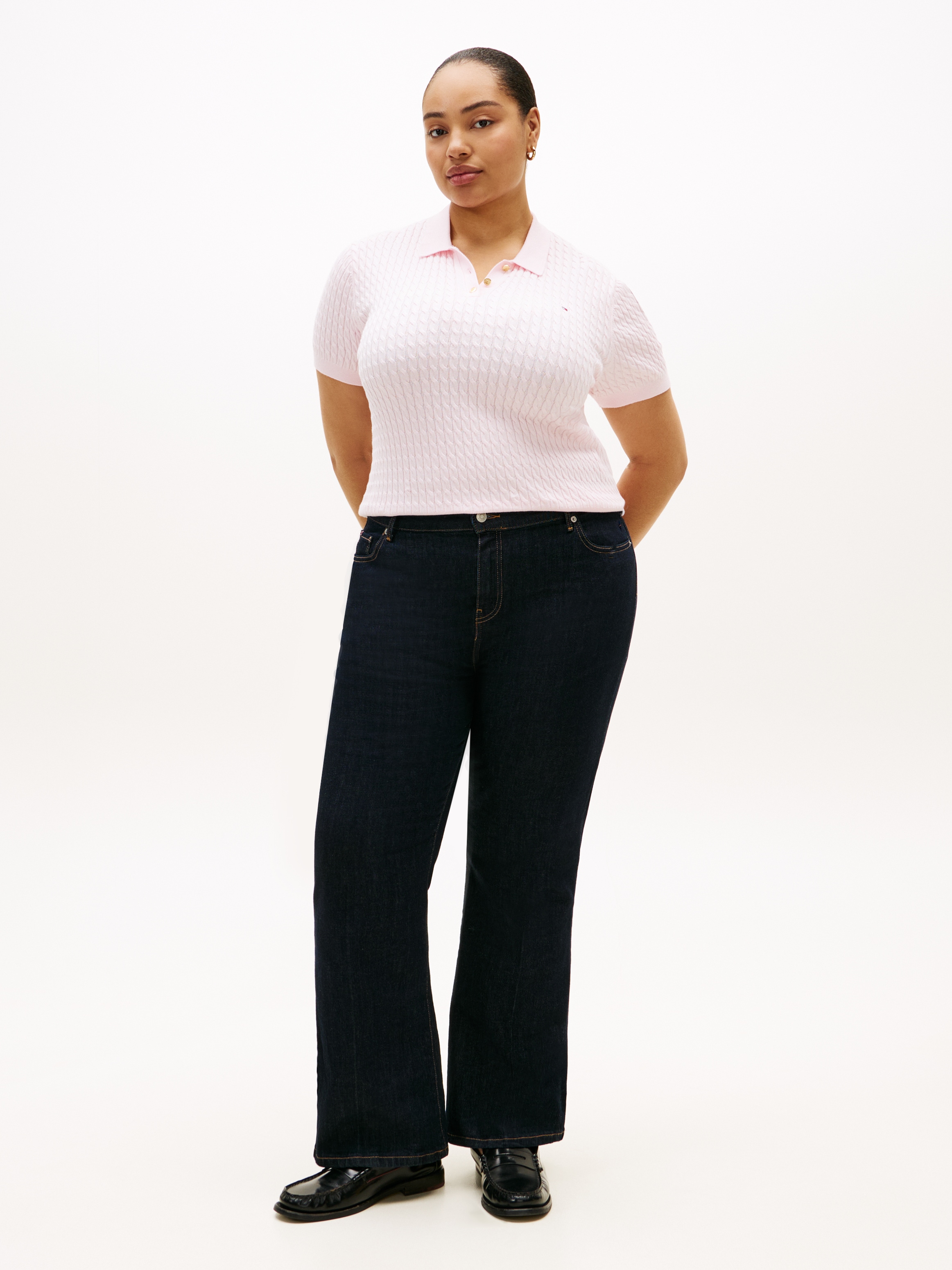 Tommy Hilfiger Curve Pull à col polo »CRV CO CABLE FINE GG POLO S/S« in grossen Grössen, mit Zopfmuster