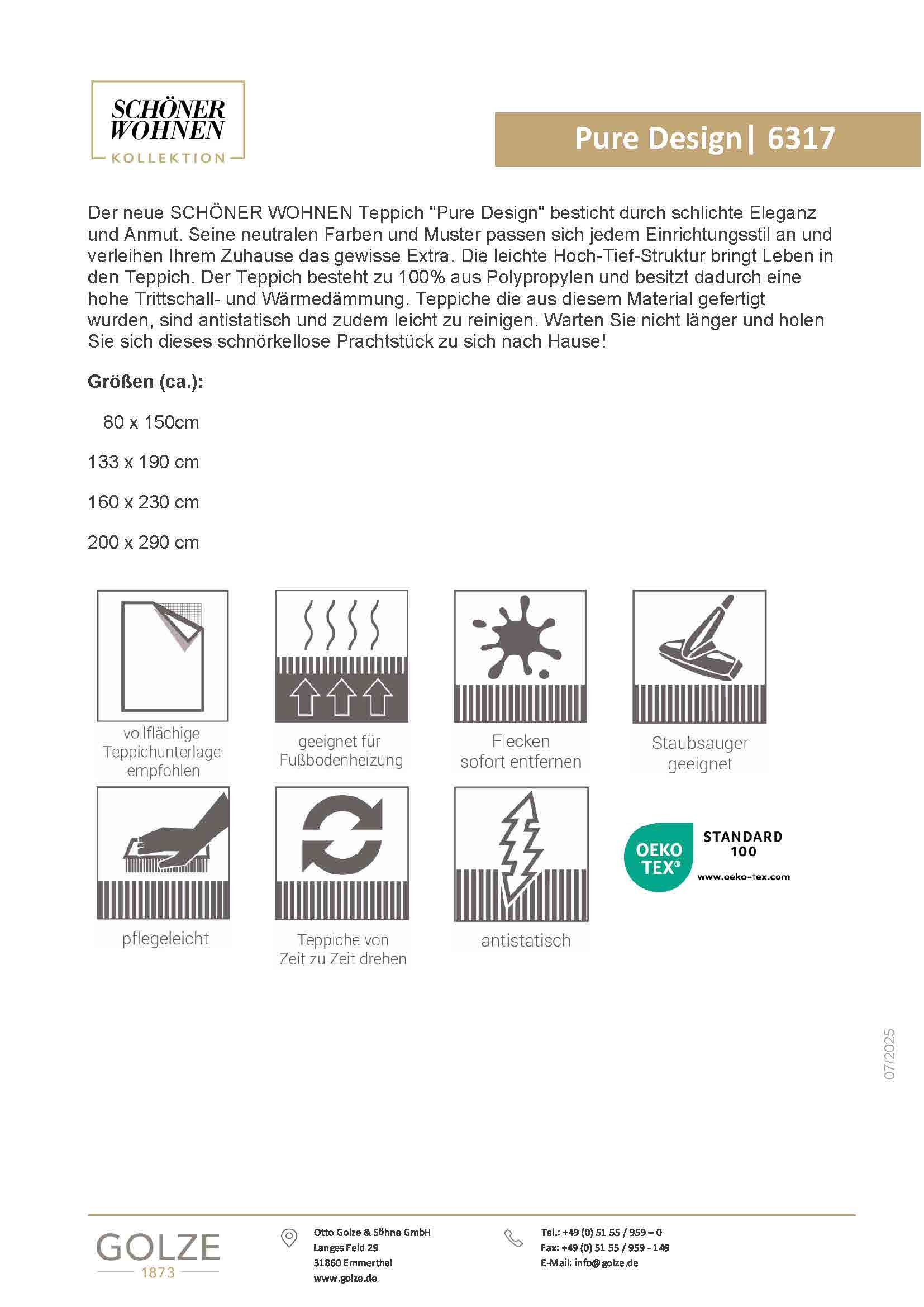 SCHÖNER WOHNEN-Kollektion Tapis »Pure 6317-241« Rectangulaire 22 mm Höhe Kurzflor, Hoch Tief Struktur, Wohnzimmer, Schöner Wohnen Kollektion