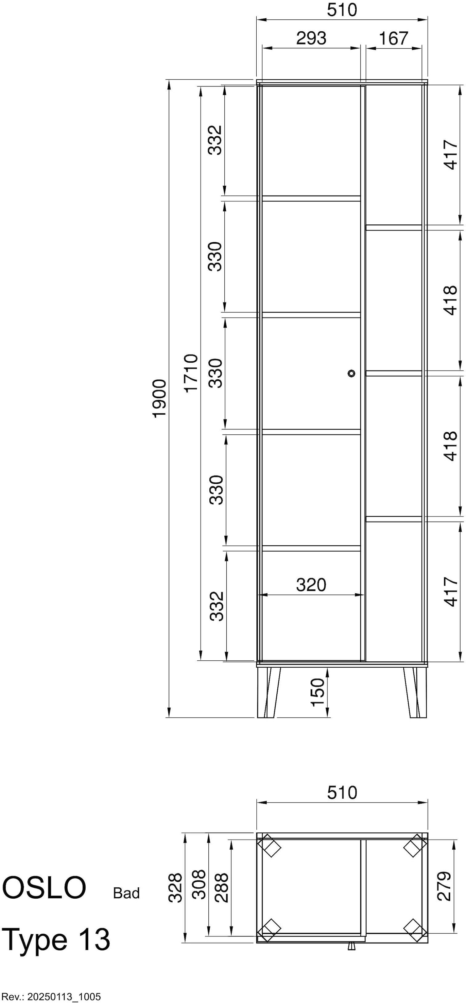 INOSIGN Armoire de rangement »Oslo, Badschrank mit Knopfgriff, Hochschrank im skandinavischen Design« in der Türfarbe Weiss oder Grau verfügbar, ausreichend Stauraum
