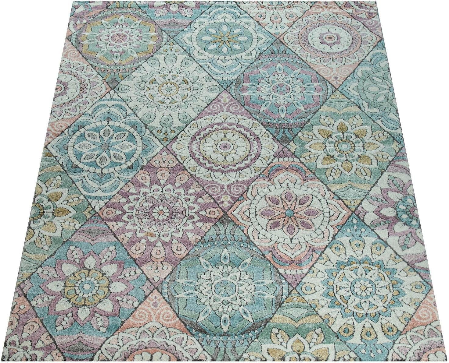 Image of Paco Home Teppich »Apisto 353«, rechteckig, 18 mm Höhe, Kurzflor, buntes Rauten Muster, 3D-Effekt, Pastell-Farben, Wohnzimmer bei Ackermann Versand Schweiz