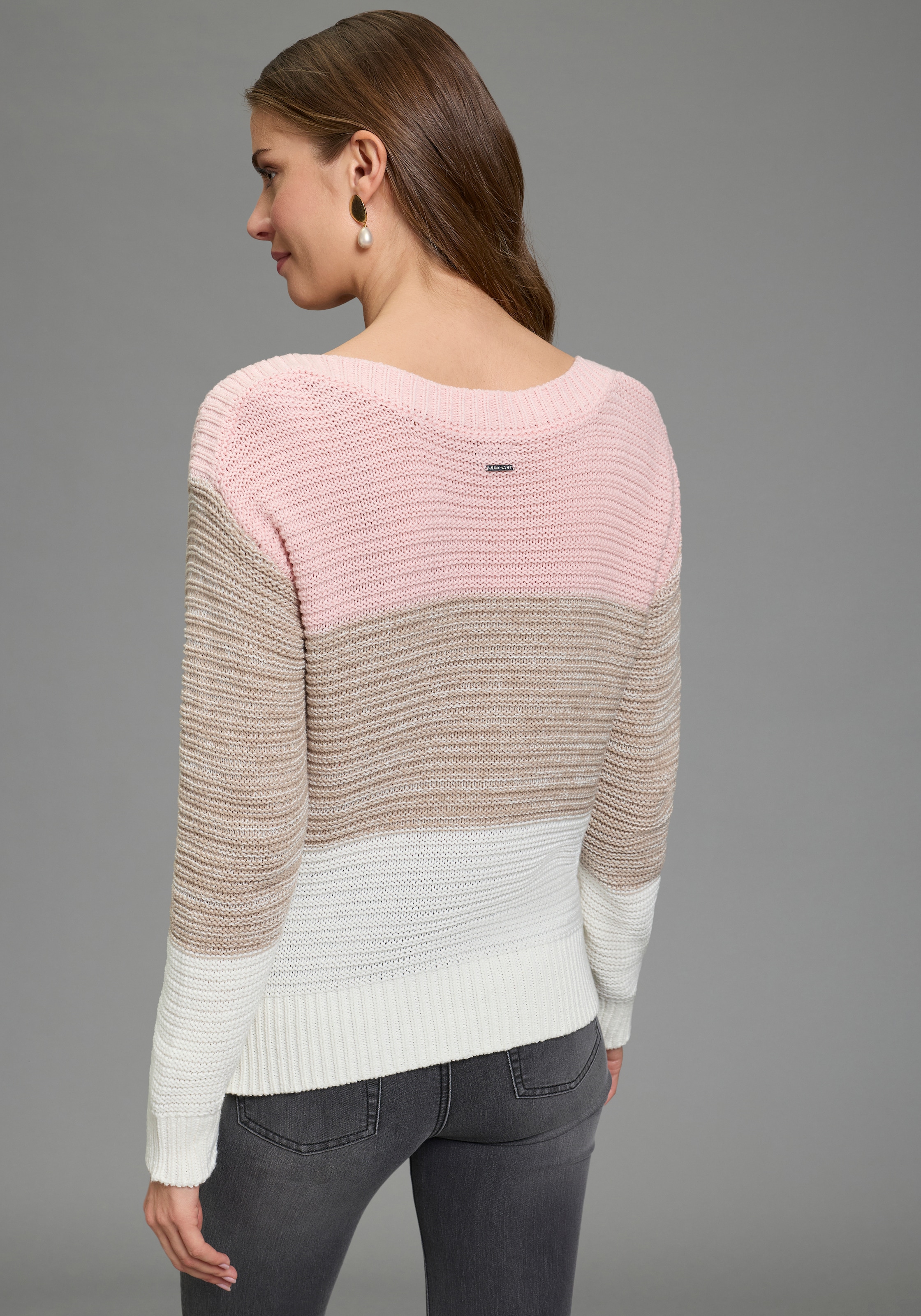 Laura Scott Streifenpullover leichter Übergangspullover mit Strukturstrick