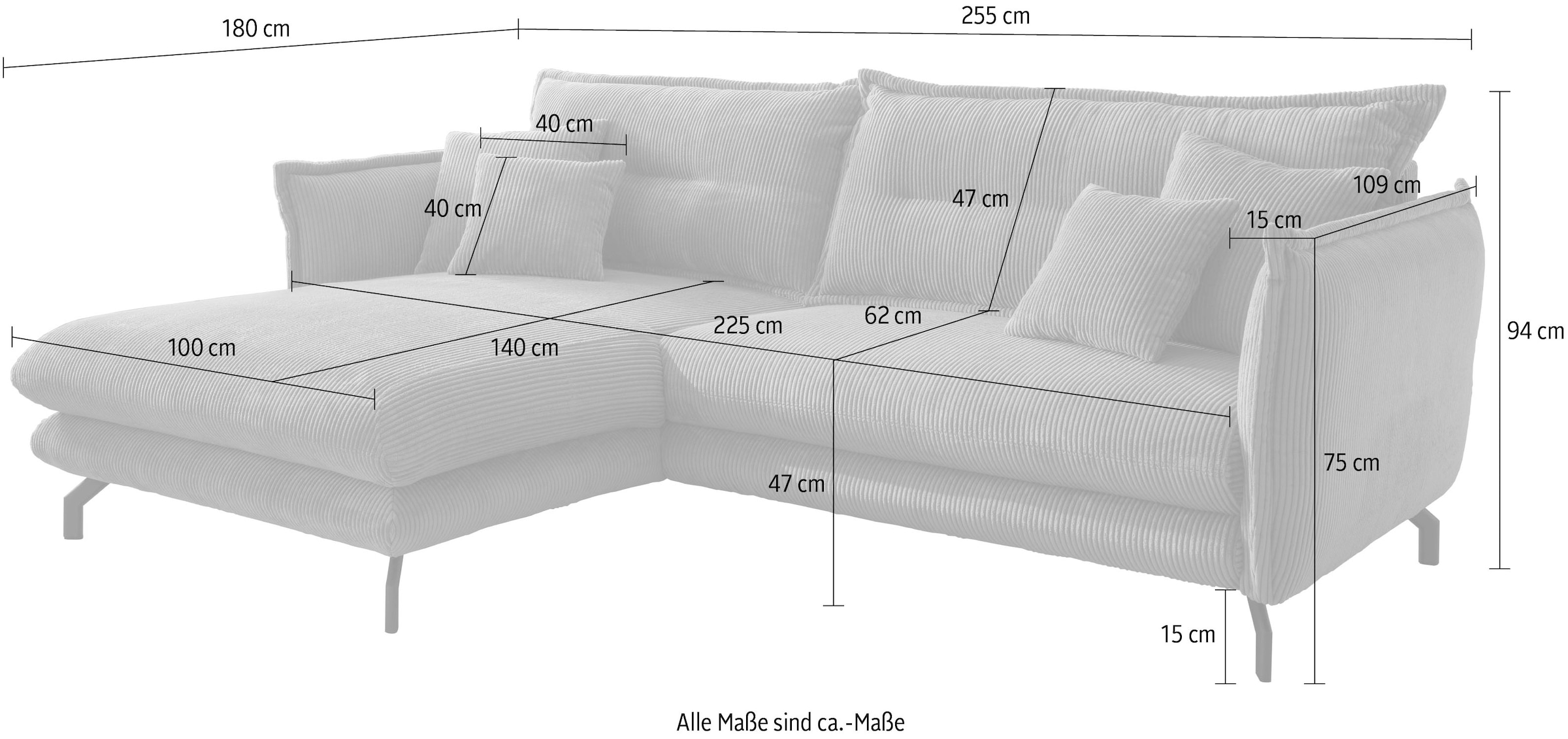 Home affaire Ecksofa »Lazio modern und bequem, schmale Armlehnen, tolle Detailverarbeitung« zwei verschiedene Fussfarben wählbar
