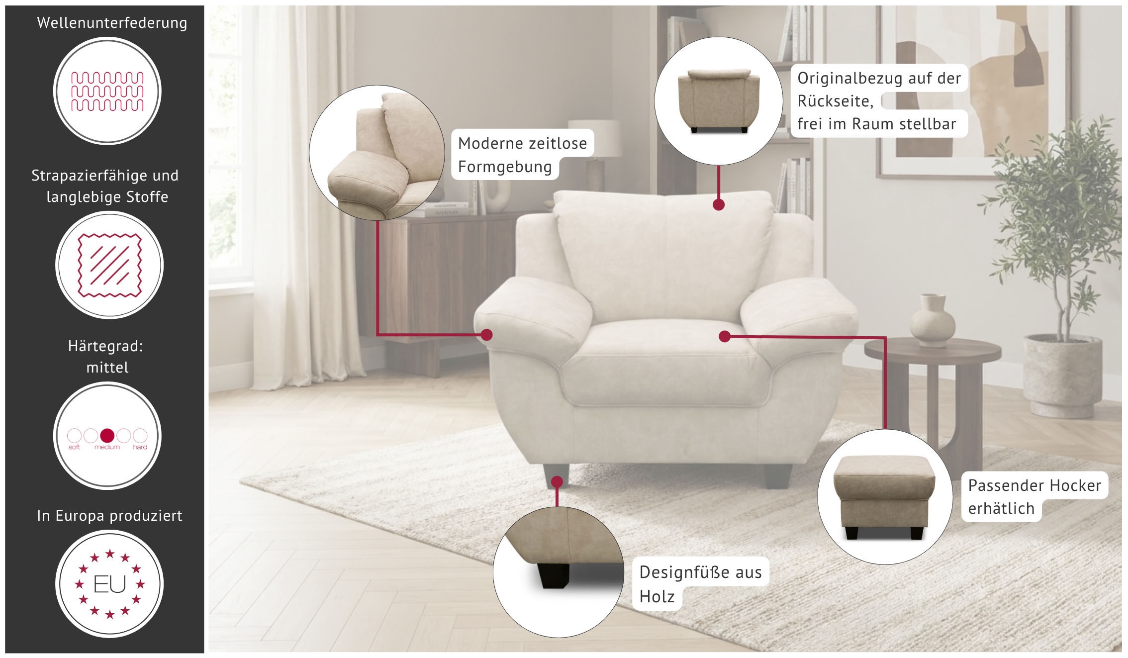 GOODproduct Fauteuil »Silkeborg Sitzbreite: 49 cm, gemütlich und formschön« En microfibre de luxe douce et facile d'entretien