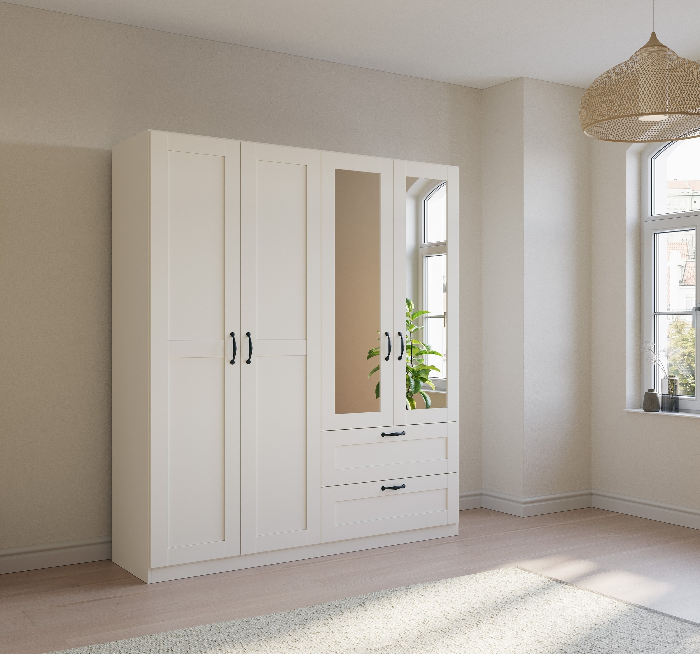 rauch Drehtürenschrank "Kleiderschrank Schrank Garderobe Ankleide COTTAGE BY QUADRA SPIN" Breiten: 181/226/271 cm, Höhe 210 cm, in skandinavischem Landhausstil, mit Schubladen und Spiegel