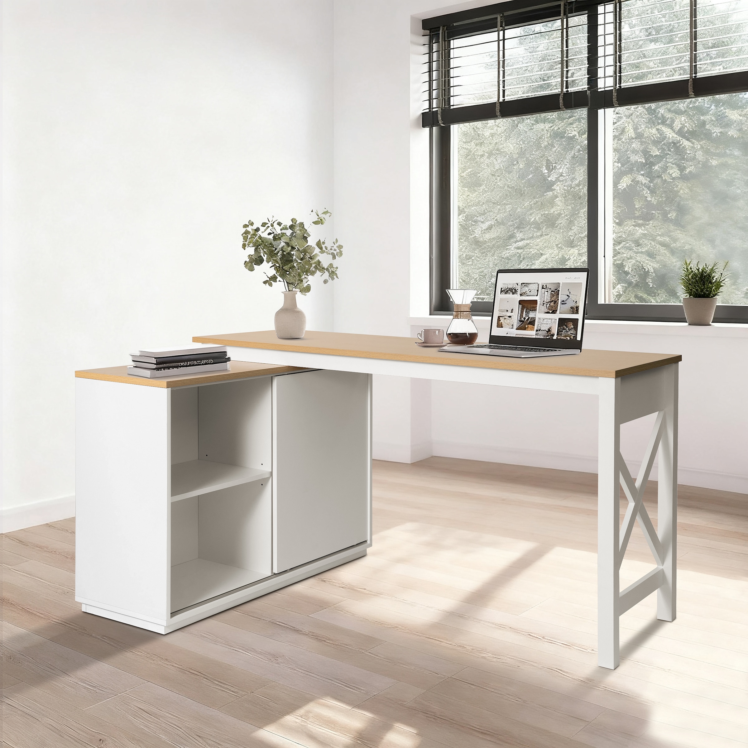 GOODproduct Eckschreibtisch »SILBA« viel Stauraum, mit Schiebetür, Breite: 100 cm, Landhausstil