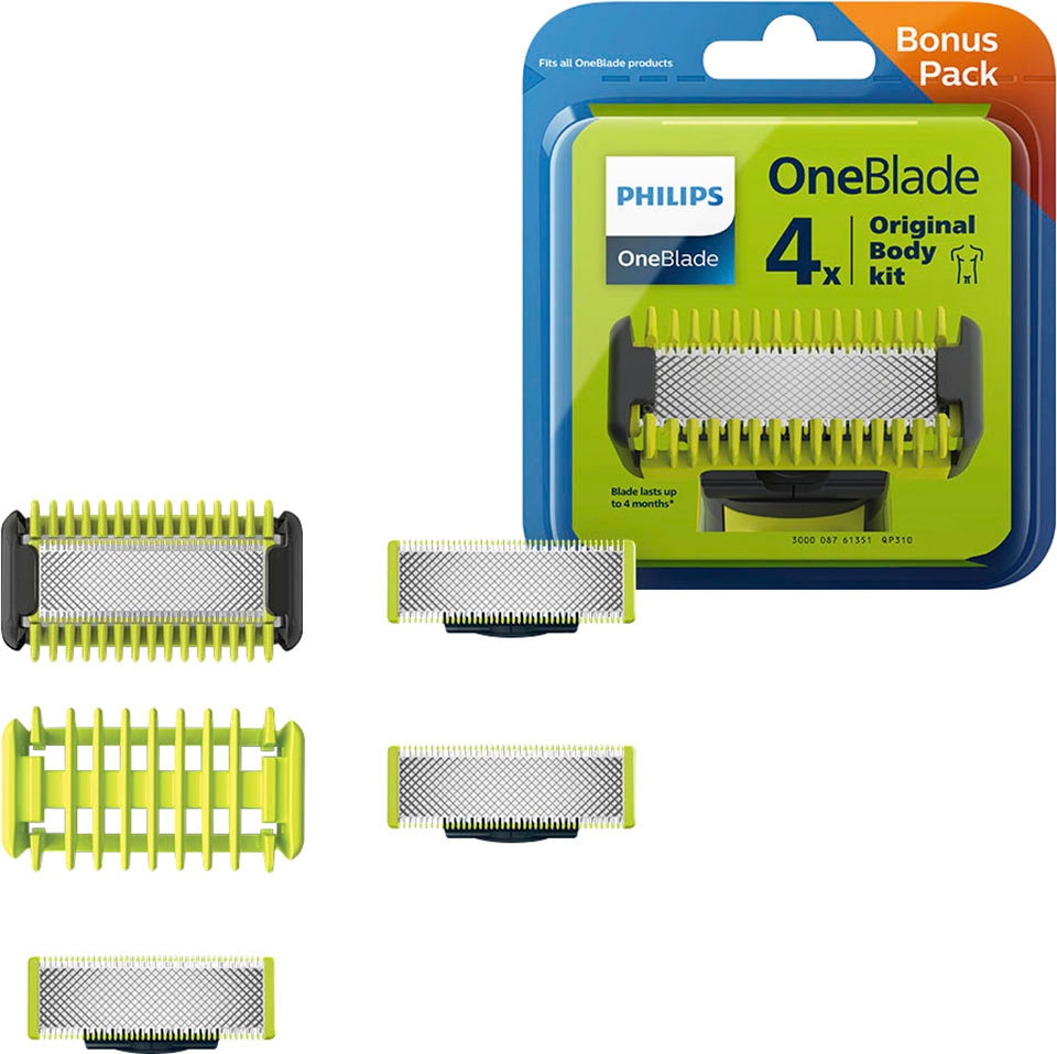 Philips Ersatzscherköpfe »OneBlade Face + Body Set QP310/50«, (Set, 5 St.), passend für alle OneBlade Handstücke, eine Klinge hält bis zu 4 Monate