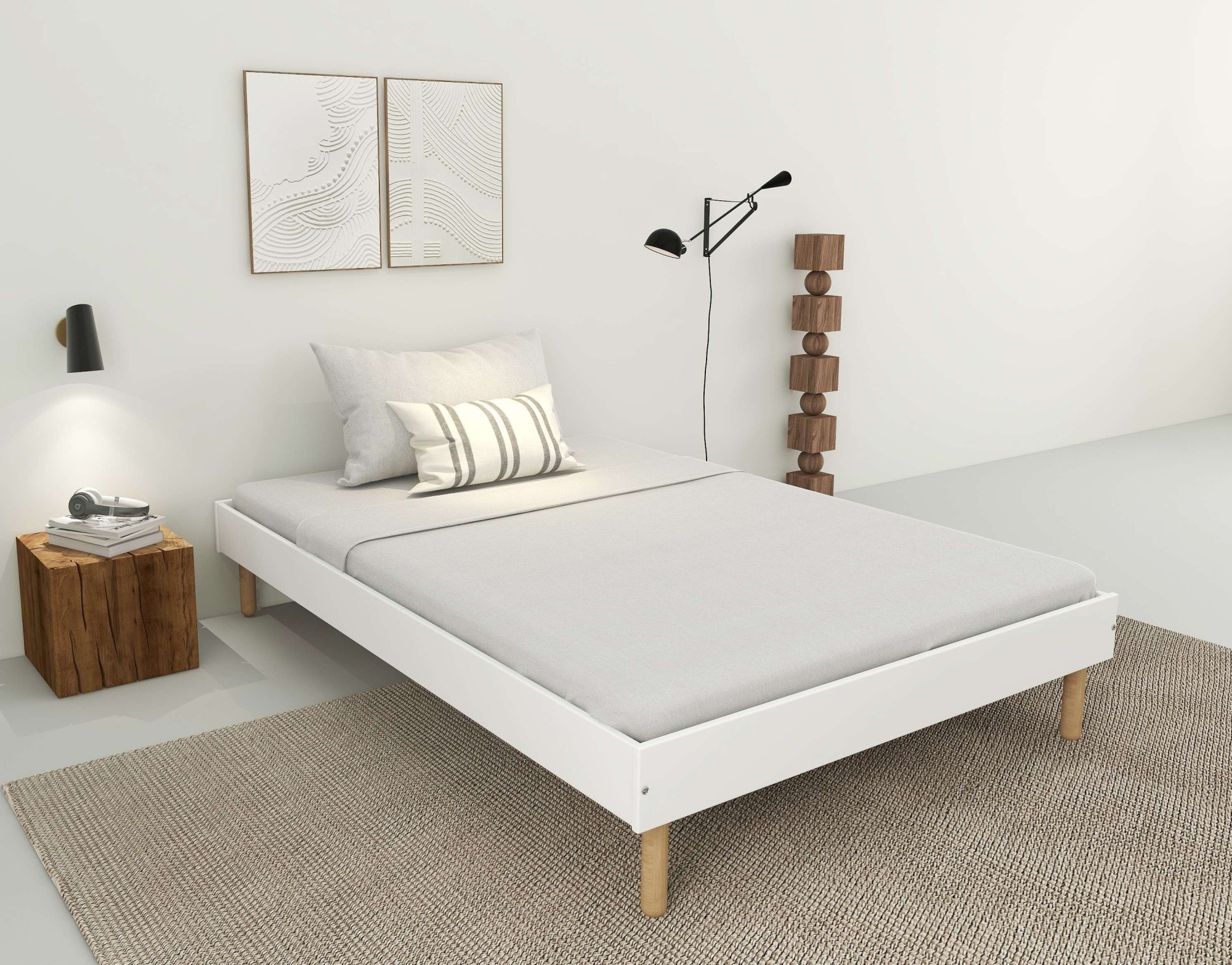 Image of GOODproduct Bett "Dagmar, Bettgestell, Futonbett, Füsse aus Massivholz" 140cm Liegefläche, mit festen Latten aus massiver Kiefer, belastbar mit 200KG