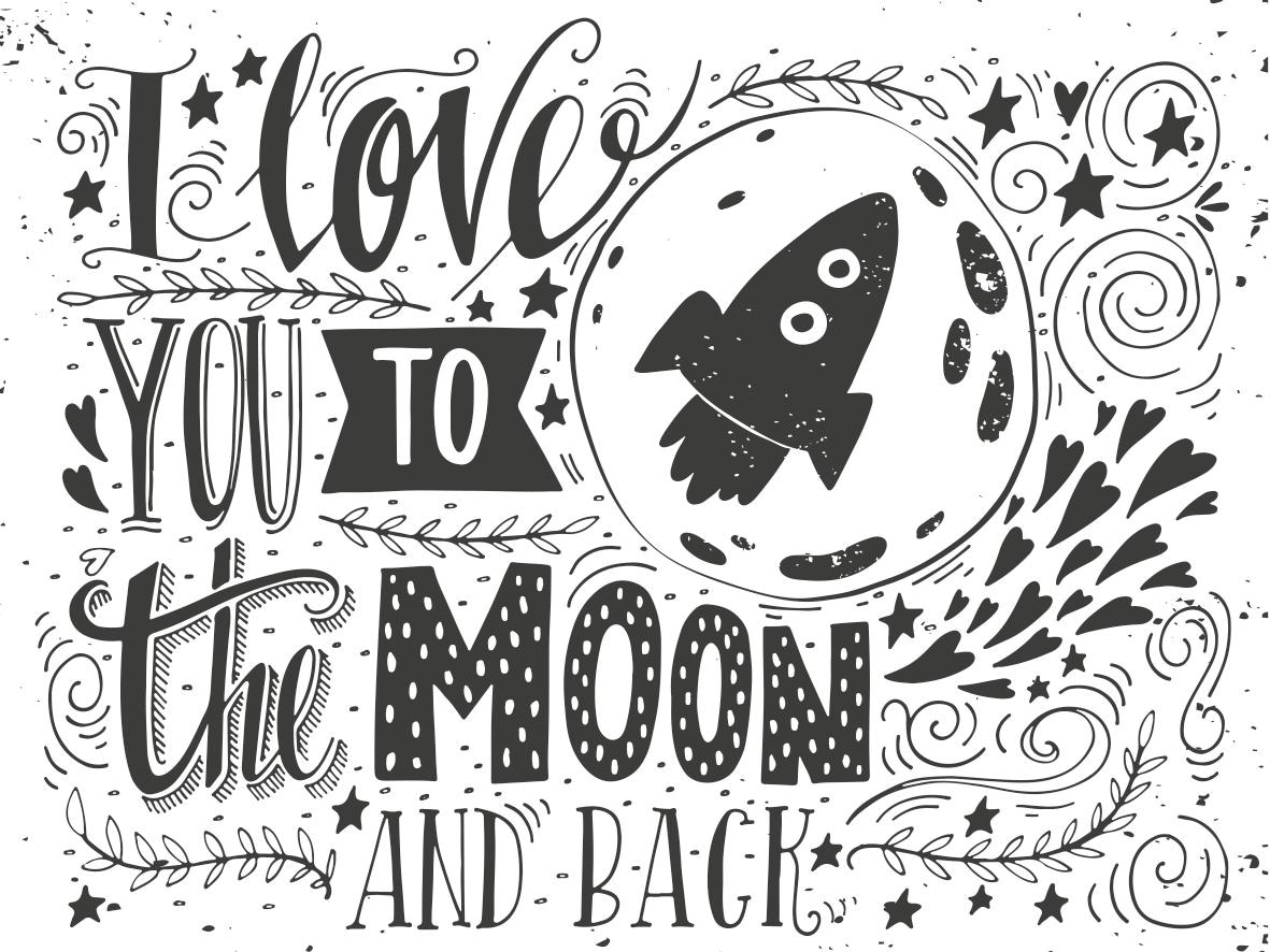 Image of queence Leinwandbild "Moon" Elemente der Architektur Kunst Schriftzug Schriftzüge Schwarz-Weiss Sprüche Sprüche & Texte Stern Sterne Premium-Leinwandstoff, Handarbeit aus Deutschland