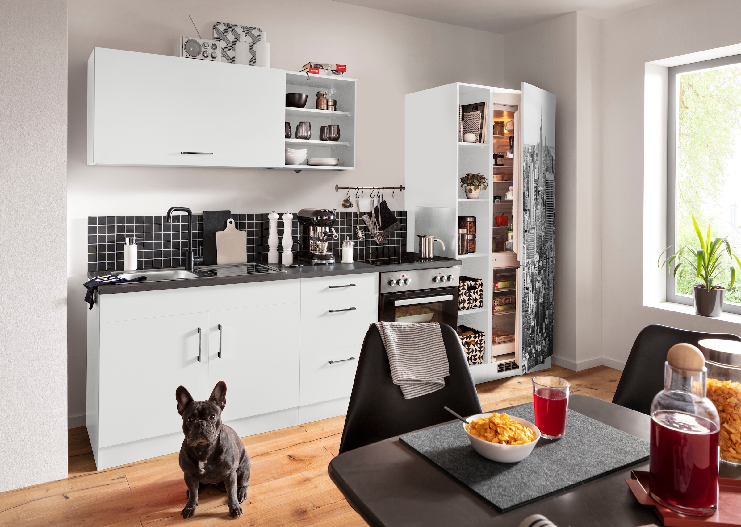 KOCHSTATION Kitchenette »KS-Paris â€“ Küchen mit einzigartigen Fotomotiven auf den Fronten« largeur 300 cm, au choix avec appareils électriques, avec impression décorative