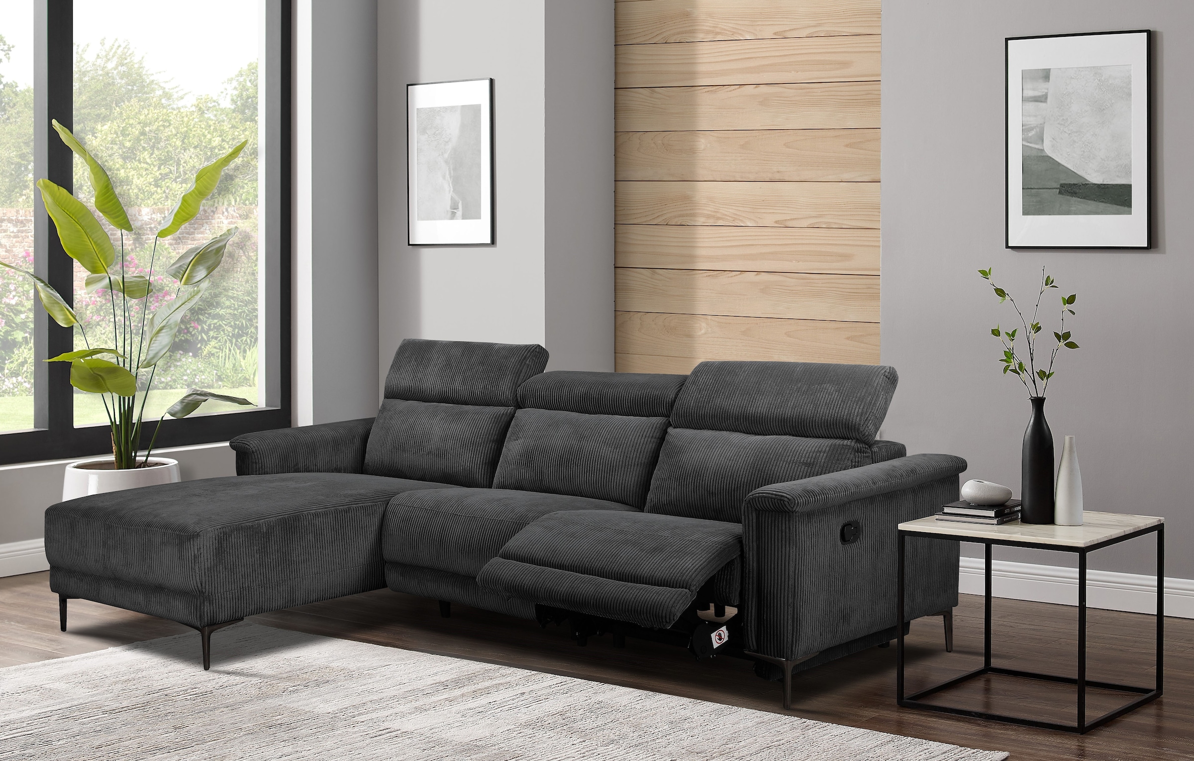GOODproduct Ecksofa »LUND Cord, L-Form, 261 cm, man. o. elektr. Relaxfunktion (mit USB-A)« USB-C bei elektrischer Variante und Kopfteilverstellung