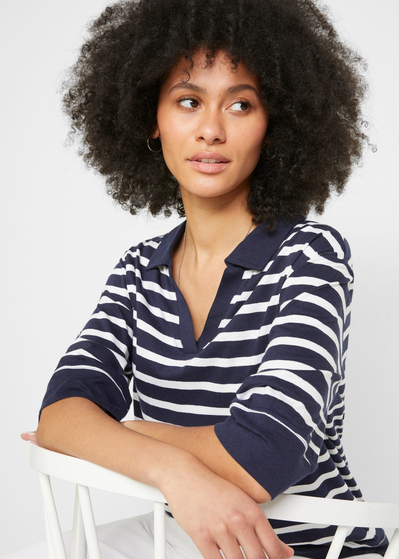 bonprix Poloshirt 2 Stk. Oversize Passform, mit Halbarm, gestreiftes Design