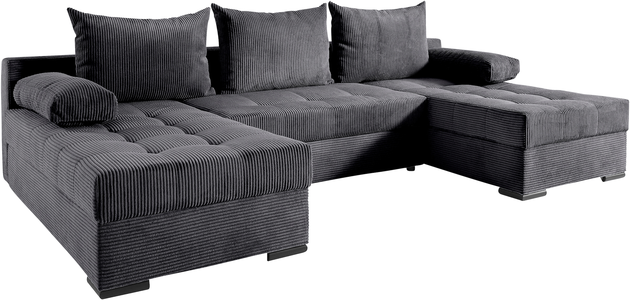 COLLECTION AB Wohnlandschaft »Josy U-Form, Breite 269 cm, Flachgewebe, Struktur, Cord & Cord/Mix«, (Cord-/Mix), inkl. Bettfunktion, Bettkasten, mit 3 gleich grossen Rückenkissen