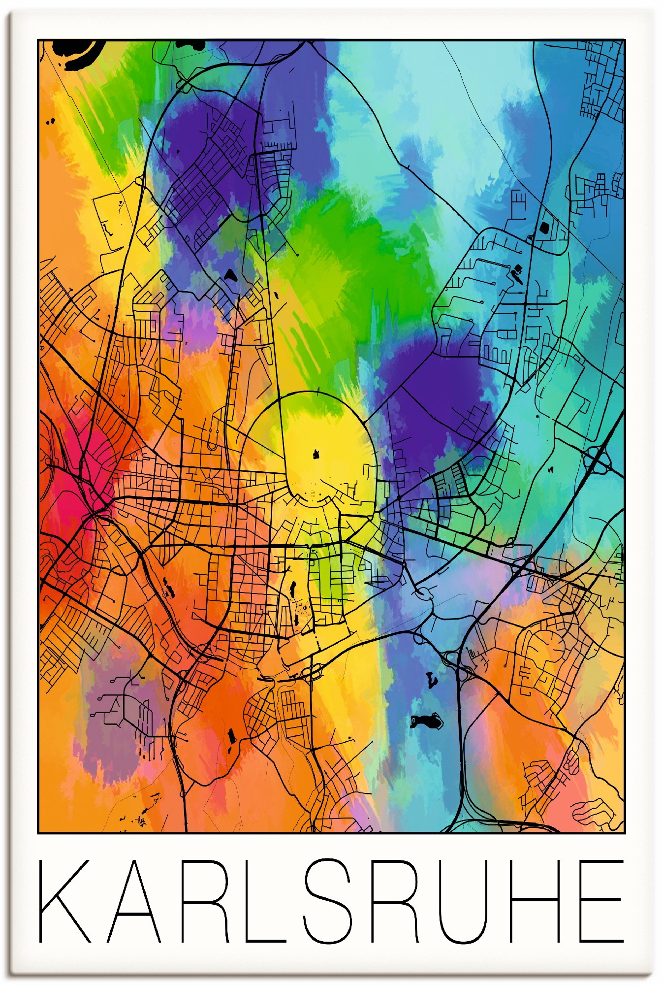 Image of Artland Wandbild »Retro Karte Karlsruhe Aquarell«, Deutschland, (1 St.), in vielen Grössen & Produktarten - Alubild / Outdoorbild für den Aussenbereich, Leinwandbild, Poster, Wandaufkleber / Wandtattoo auch für Badezimmer geeignet bei Ackermann Versand Sc