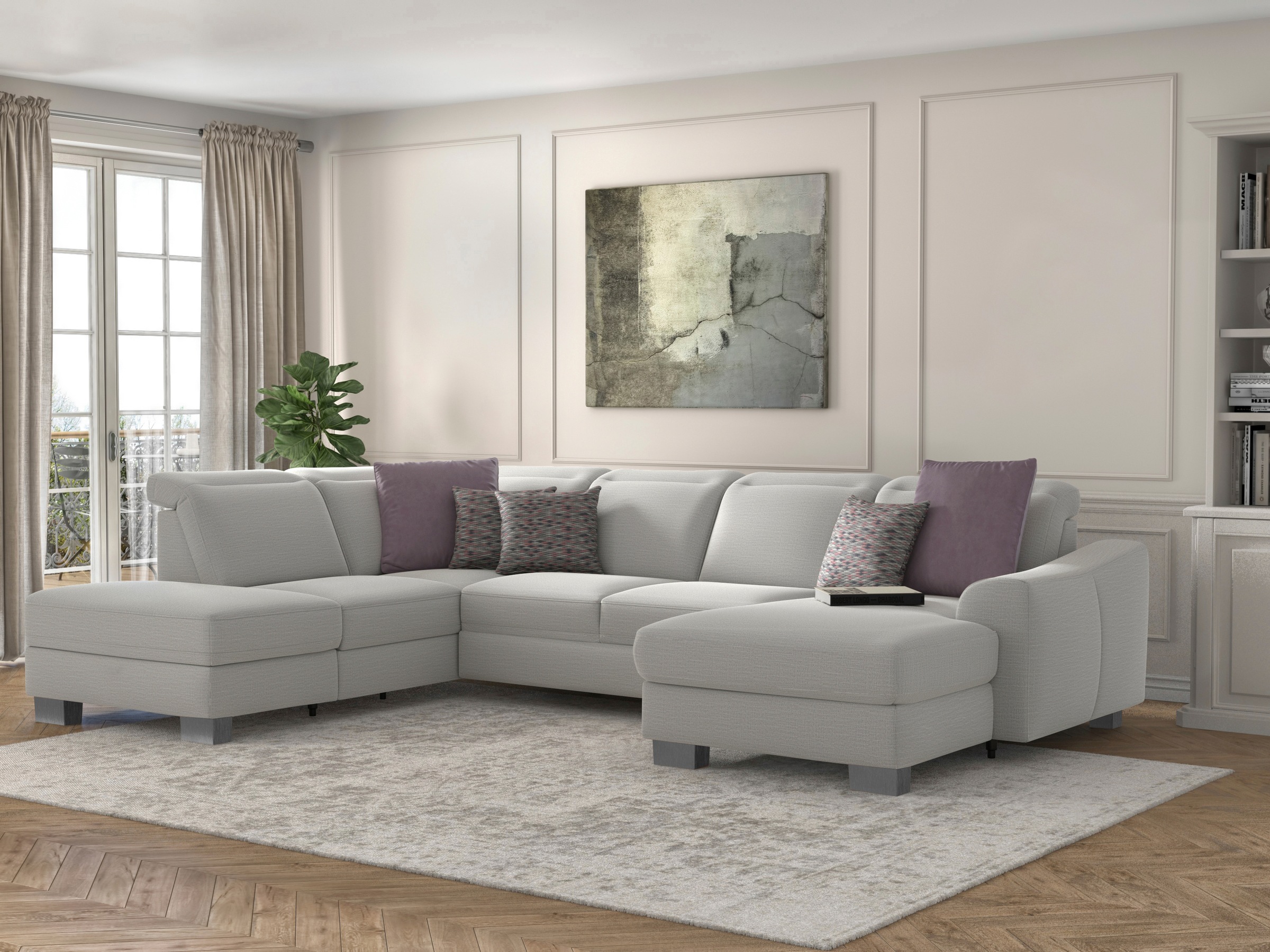 sit&more Wohnlandschaft »Dundee U-Form« mit Federkern und Edelstahlfüssen, wahlweise mit Kopfteilverstellung