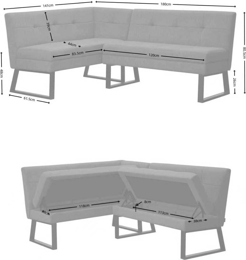 GOODproduct Eckbank »Geranie, Sitzbank, Essbank, pflegeleichter Strukturstoff« Eckbank inkl. Stauraum, Pulverbeschichtetes Metallgestell