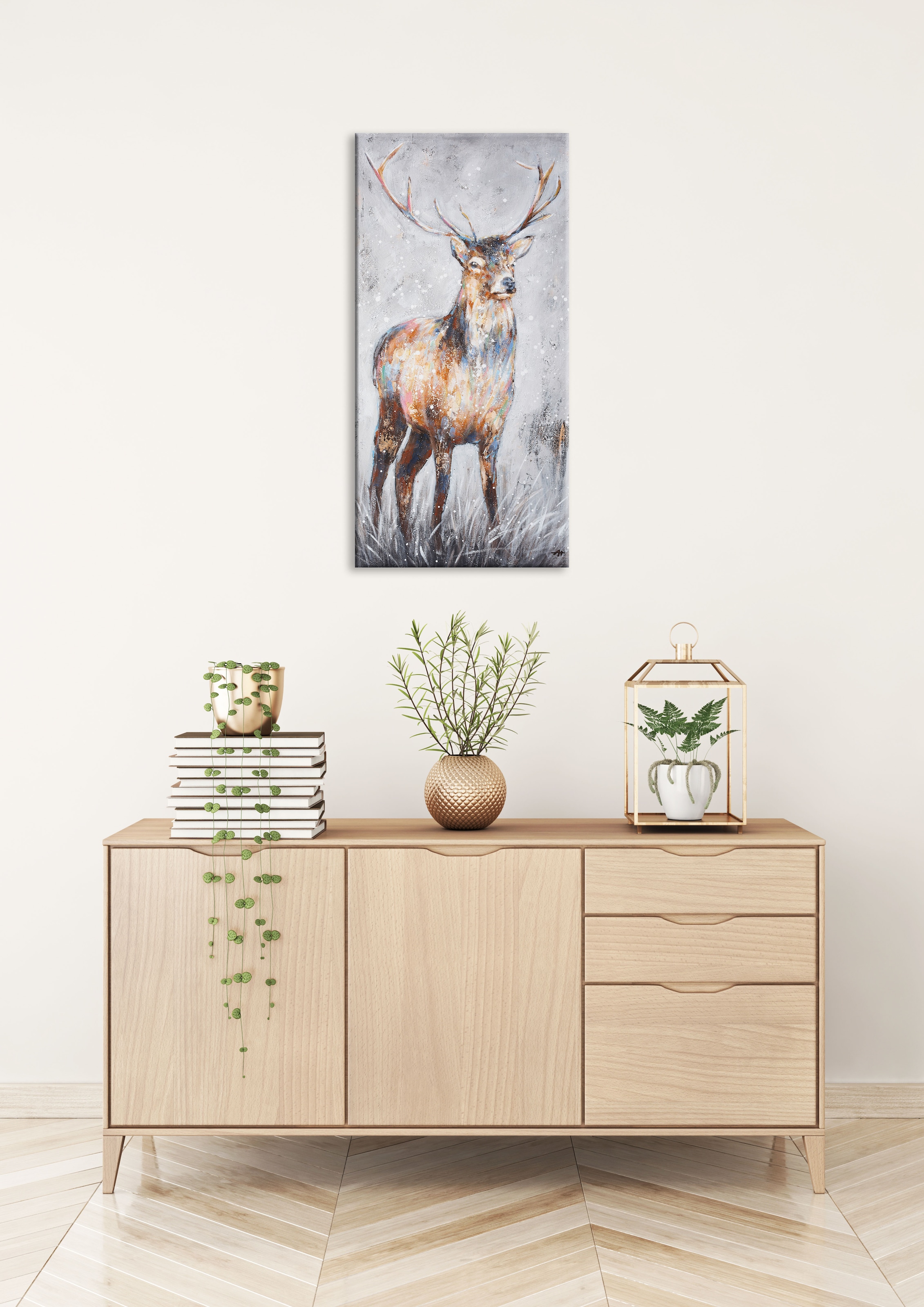 Bönninghoff Ölgemälde »handarbeit HIRSCH 40x80 cm – Wandbild Kunst Deko modern« Hirsch | Hirschbilder | Hirsche | Kunst | Tiere 1 Stk. tlg. handgefertigt, jedes Bild ein Unikat