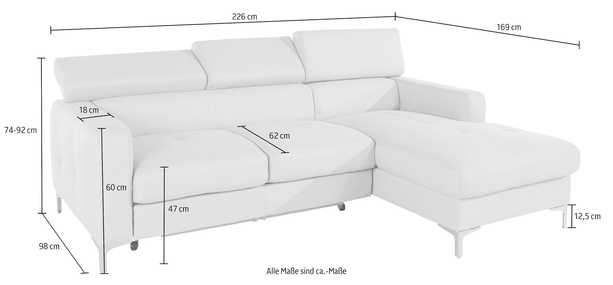 COTTA Polstergarnitur »Sammy«, (Set), Set: bestehend aus Ecksofa und Hocker, Kopfteilverstellung