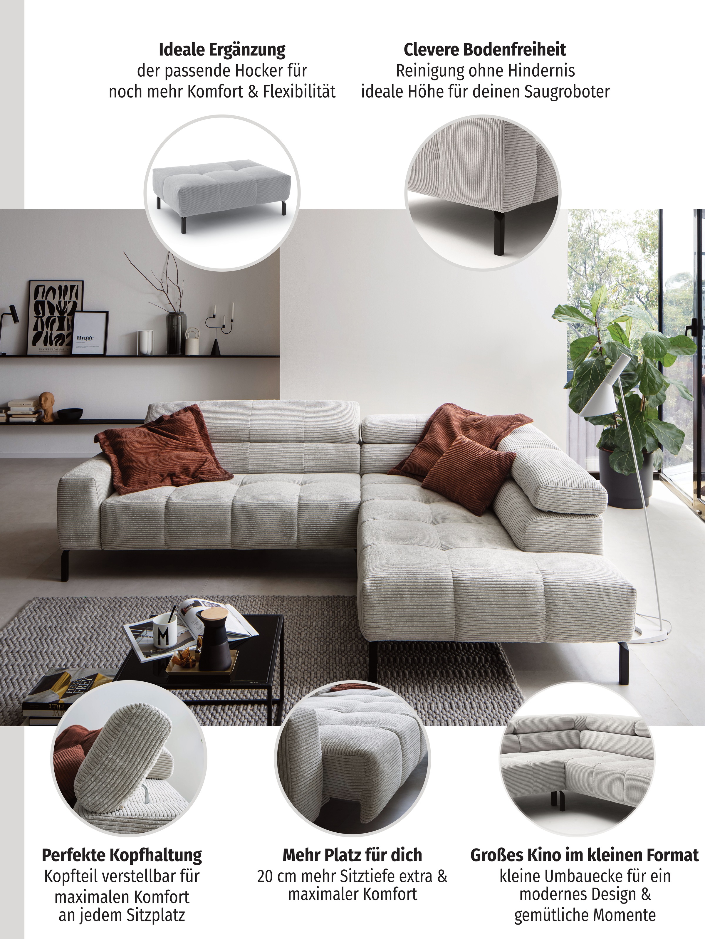 Home affaire Ecksofa »Claya, L-Form,  incl. Kopfteilverstellung, Breite 276 cm« wahlweise elektrischer Sitzvorzug
