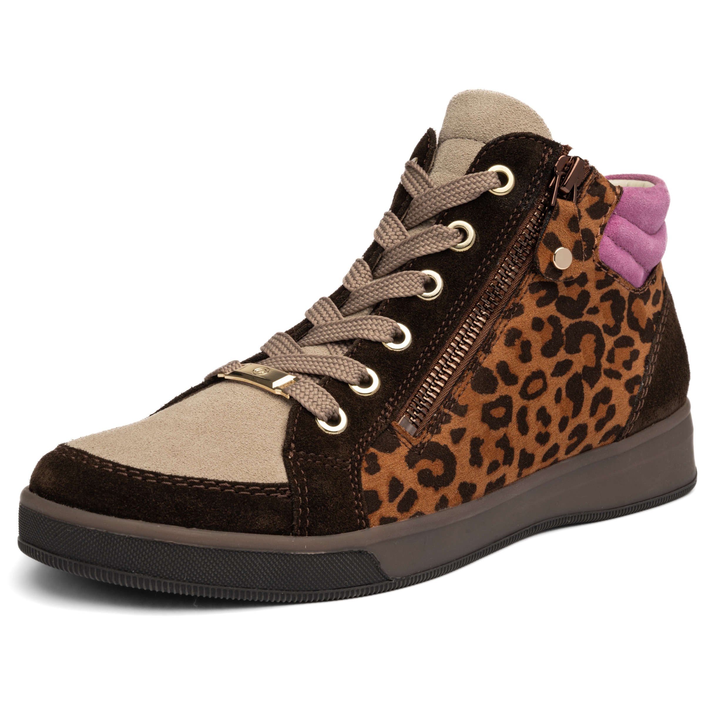 Image of Ara Schnürboots "ROM" Schnürstiefelette, Herbstboots in Leo-Optik, in Schuhweite G (=weit)