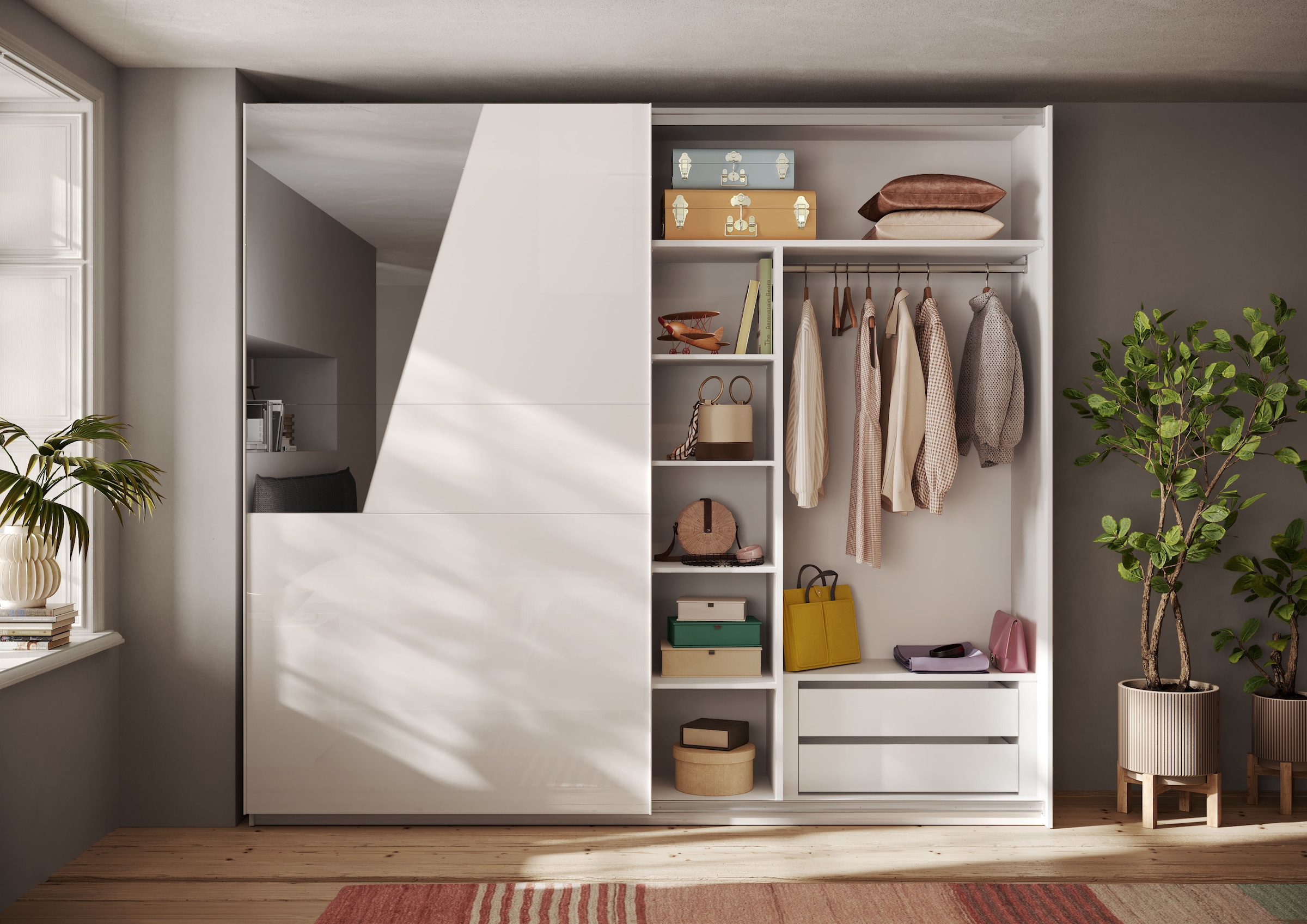INOSIGN Inneneinteilung »Malmo Weiss, Zubehör Schwebetürenschrank, Breite 135 cm, Höhe 193 cm,«, 4 Einlegeböden B=43cm, 1 SK-Einsatz B=90 cm, 1 Kleiderstange B=90cm