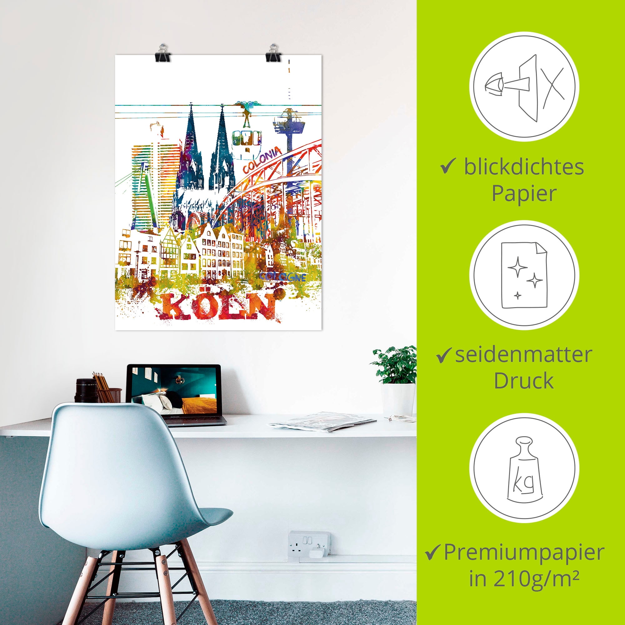 Artland Tableau sur toile »Köln Dom Grafik« 1 cuis tlg. auf Keilrahmen gespannt