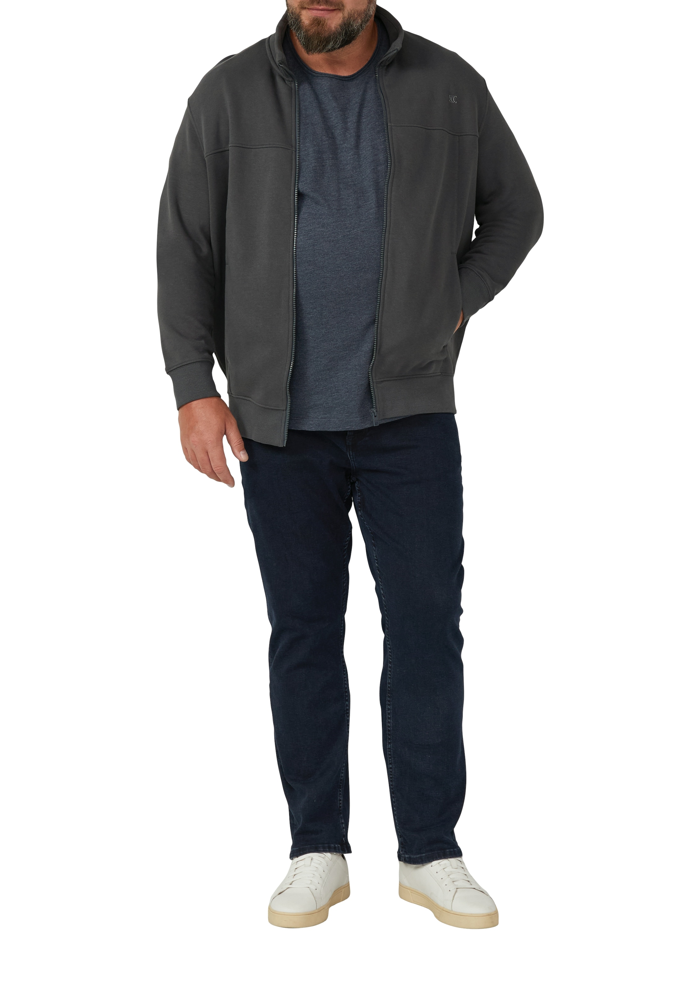 s.Oliver Men Big Sizes Sweatjacke mit Reissverschluss und Stehkragen