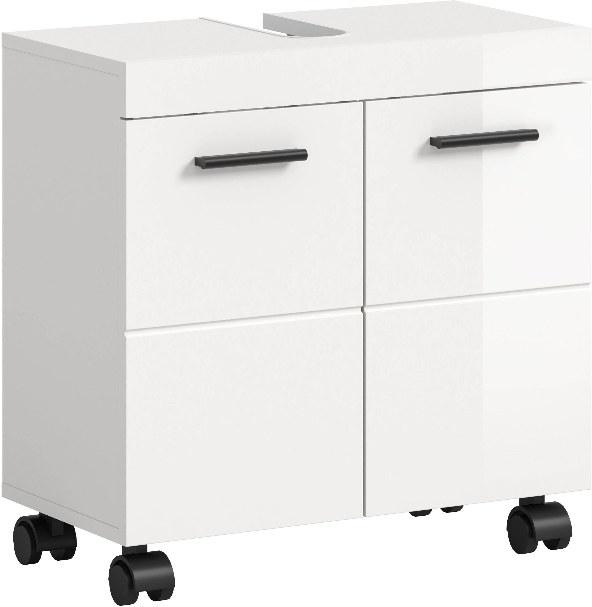 Image of welltime Waschbeckenunterschrank "AVON, Breite 60 cm, 2 Türen, 1 Einlegboden, 2 Fächer" mit Siphonausschnitt 22x8 cm, Rückwand mit Ausschitt, Badmöbel, Badschrank, Unterschrank, Waschtisch, Kommode, Bad