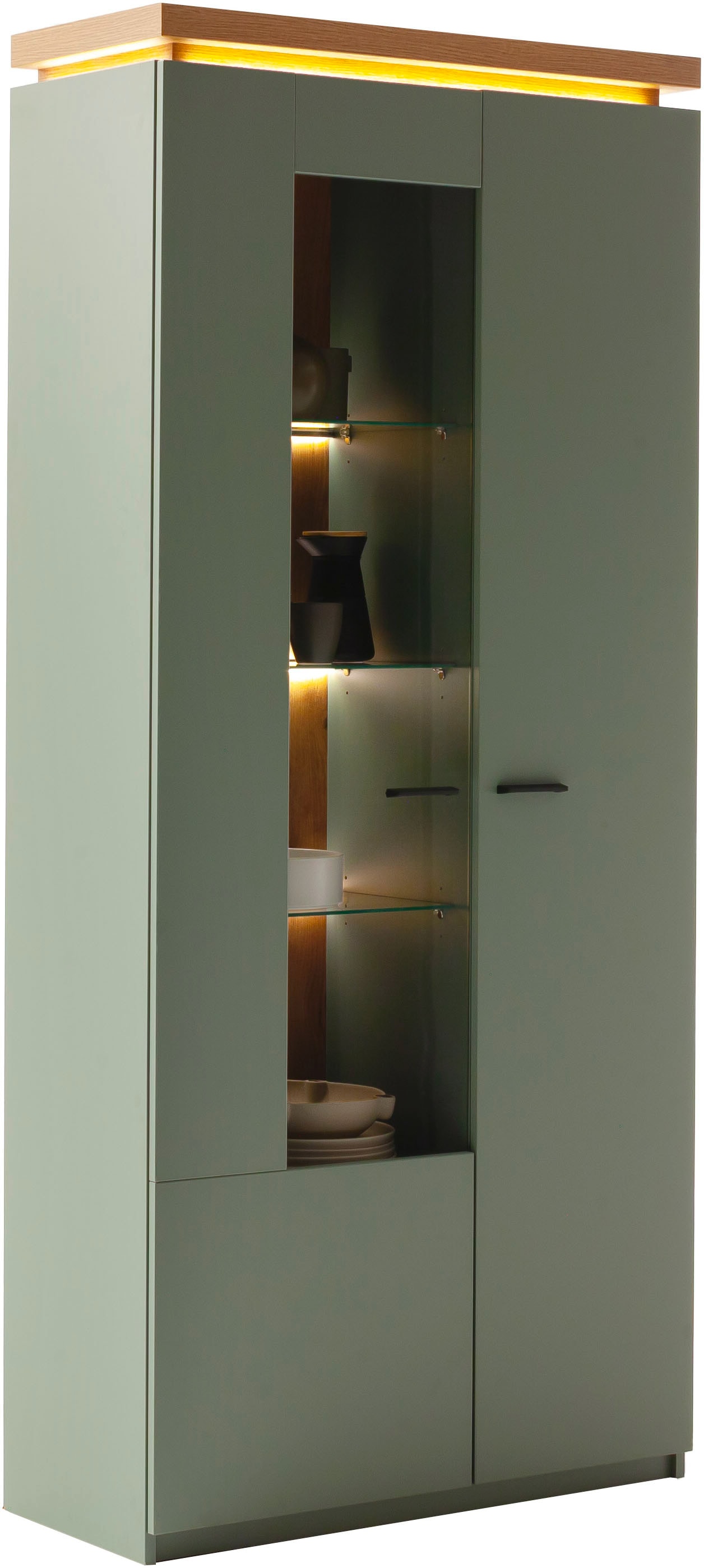 MCA furniture Vitrine »Moniz Kombi-Vitrine« 1 Stk. tlg. Standvitrine,Glasvitrine,Metallgriffe,1 Tür, 3 Glasböden, Höhe 197 cm