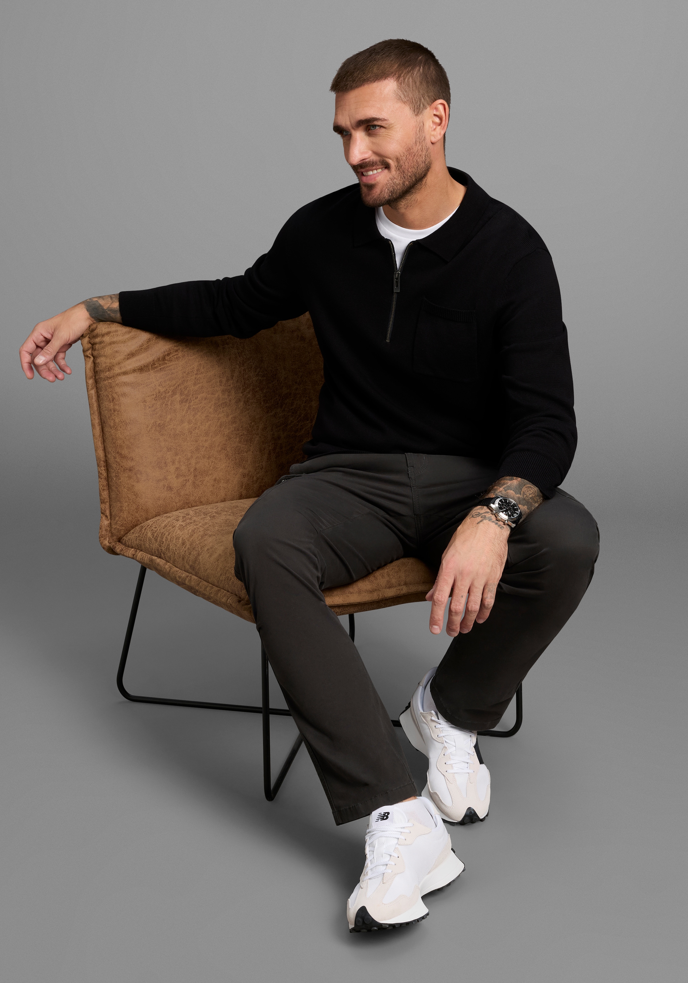 Bruno Banani Polokragenpullover, mit Reissverschluss und Brusttasche