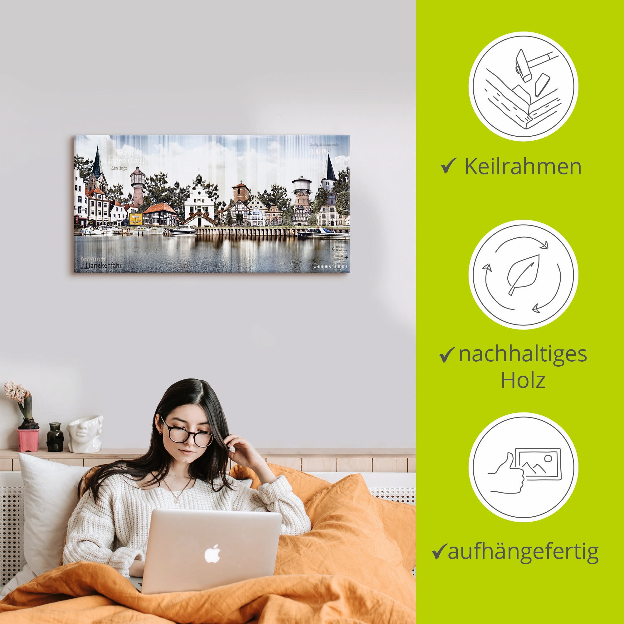 Artland Leinwandbild »Lingen Ems Skyline Collage«, Deutschland, (1 St.), auf Keilrahmen gespannt
