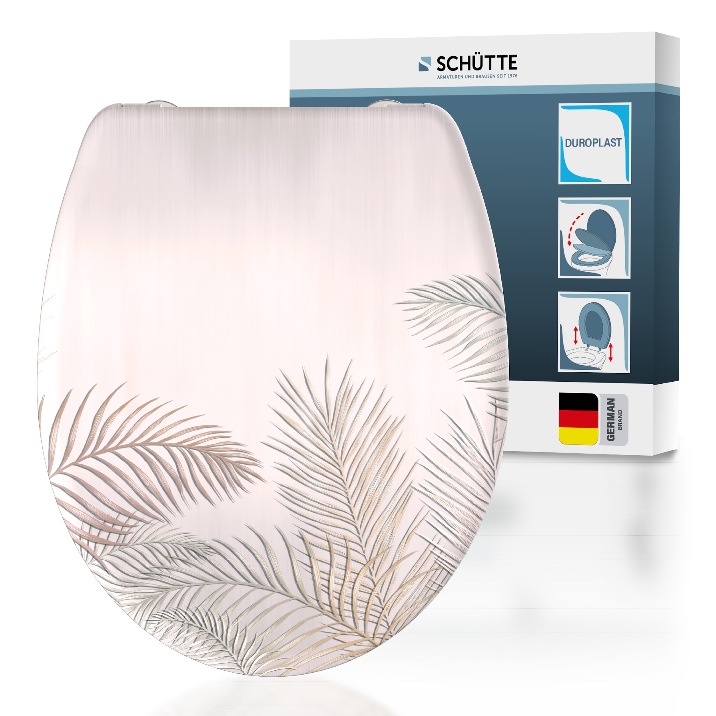 Image of Schütte WC-Sitz "PALM LEAVES" Toilettendeckel, Absenkautomatik, Schnellverschluss, O-Form, bis 175kg