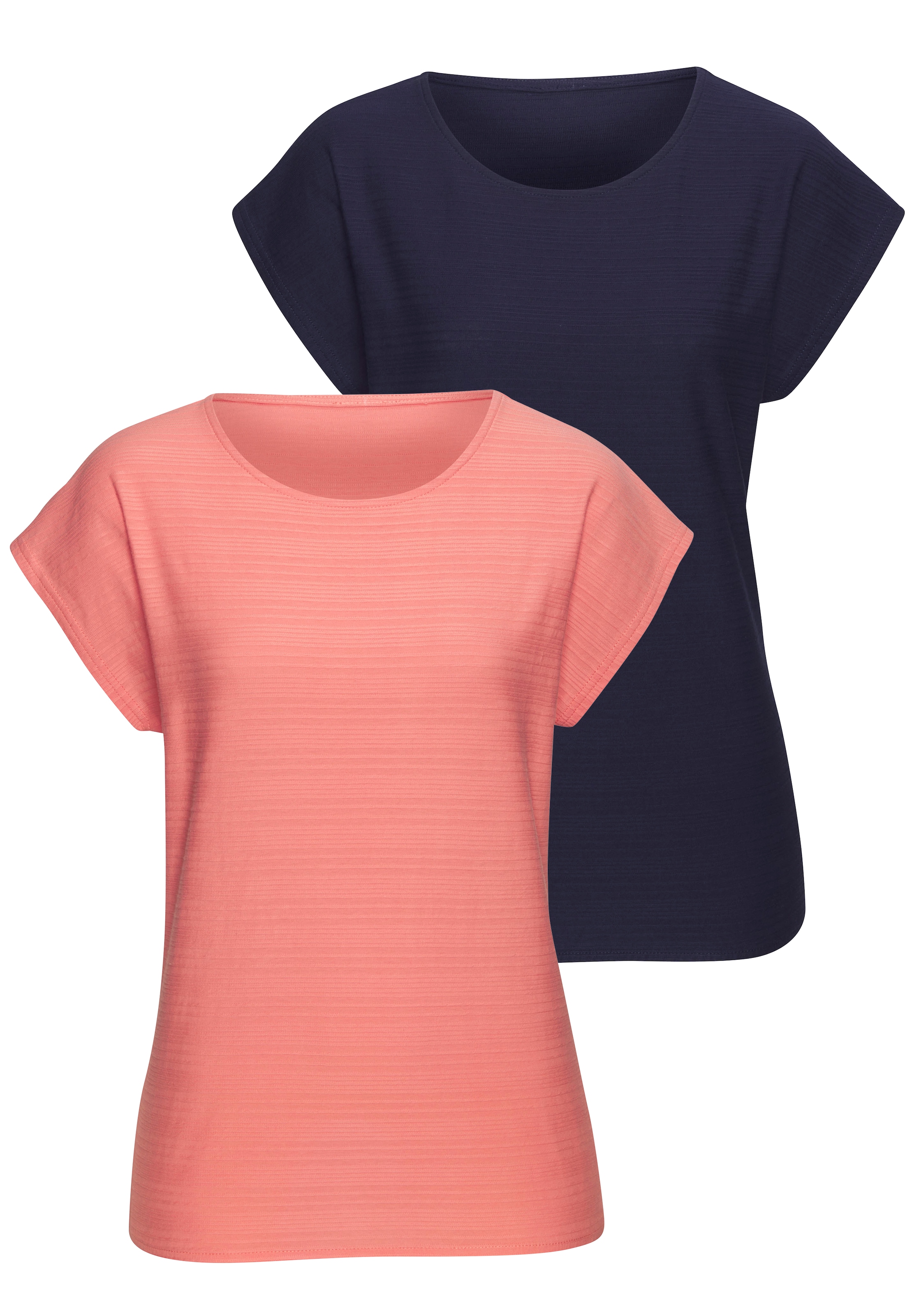 Image of Vivance Kurzarmshirt "mit modischer Streifenstruktur" 2er-Pack, mit modischer Streifenstruktur aus reiner Baumwolle
