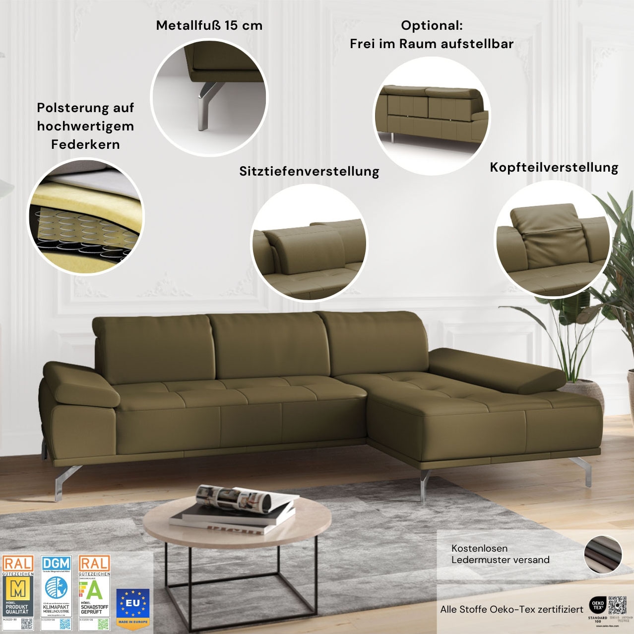 Places of Style Wohnlandschaft »Caluna«, Inkl.Sitztiefenverstellung