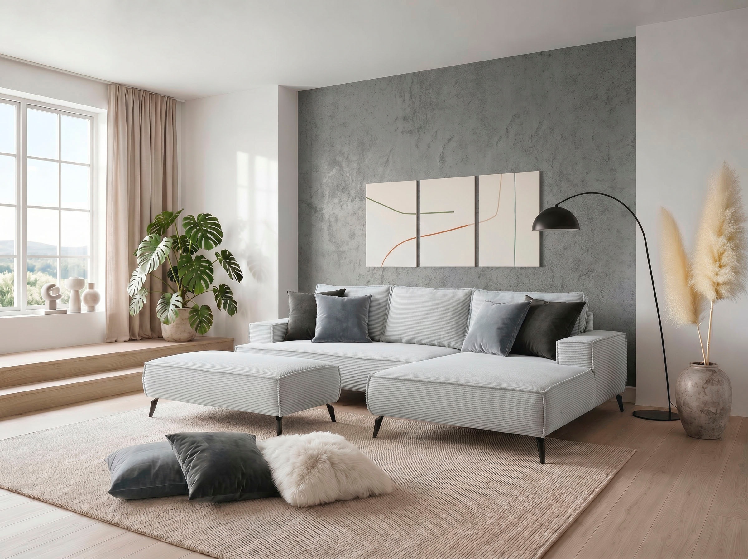 Image of GOODproduct Ecksofa "TVINNU Cord, L-Form, 275 cm, mit Hocker" stellbar zum Schlafsofa (Krokodilverbinder)