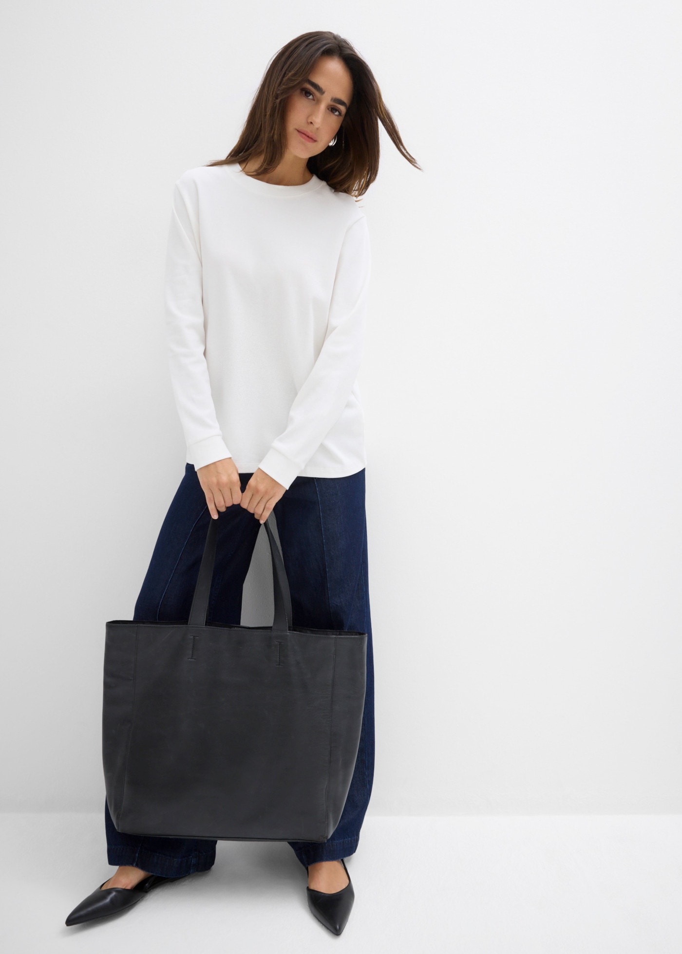 bonprix T-shirt à manches longues coupe oversize, en coton pur, style décontracté