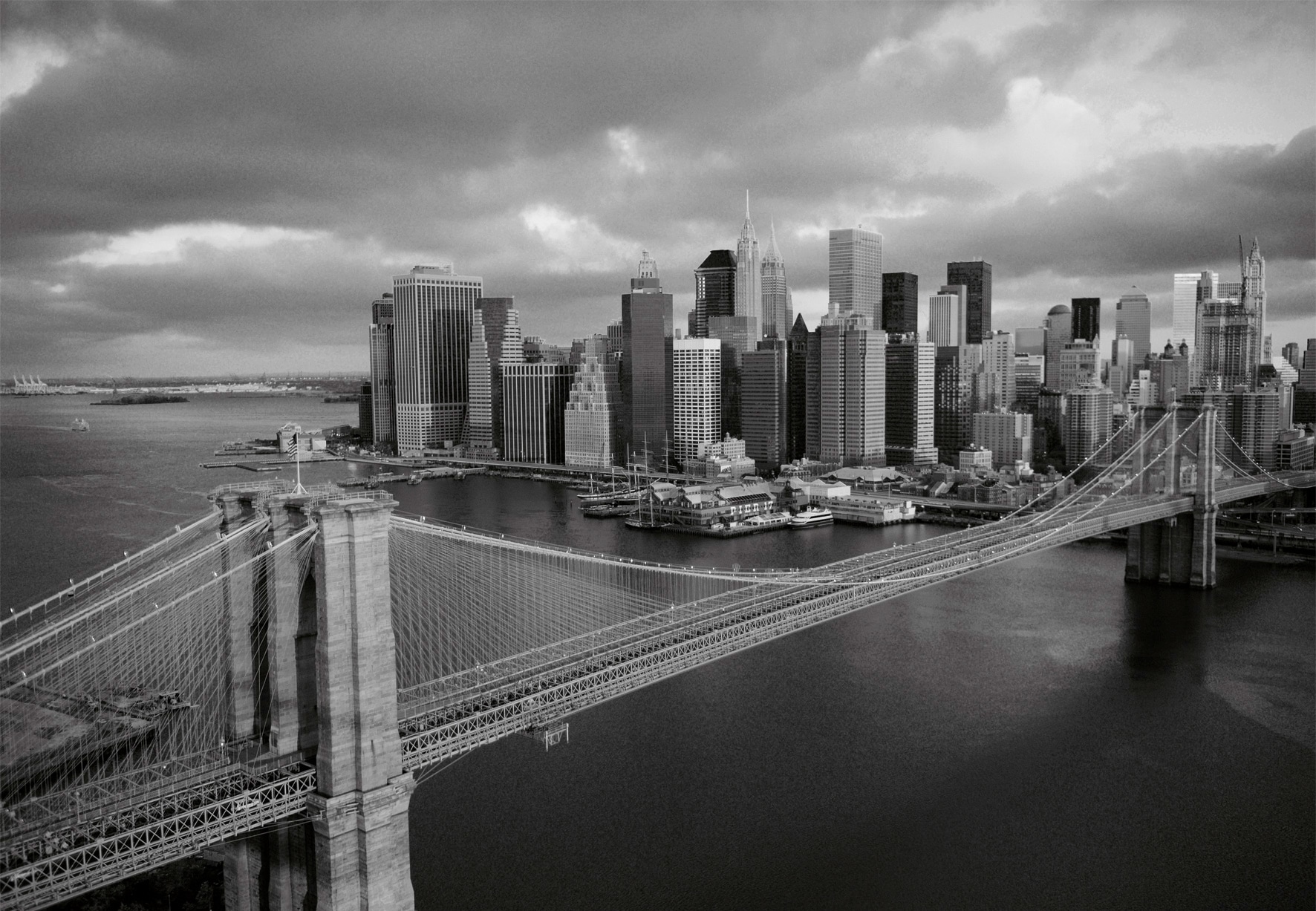 Image of Papermoon Fototapete »Brooklyn Bridge black/white«, matt, BlueBack, 7 Bahnen, 350 x 260 cm bei Ackermann Versand Schweiz