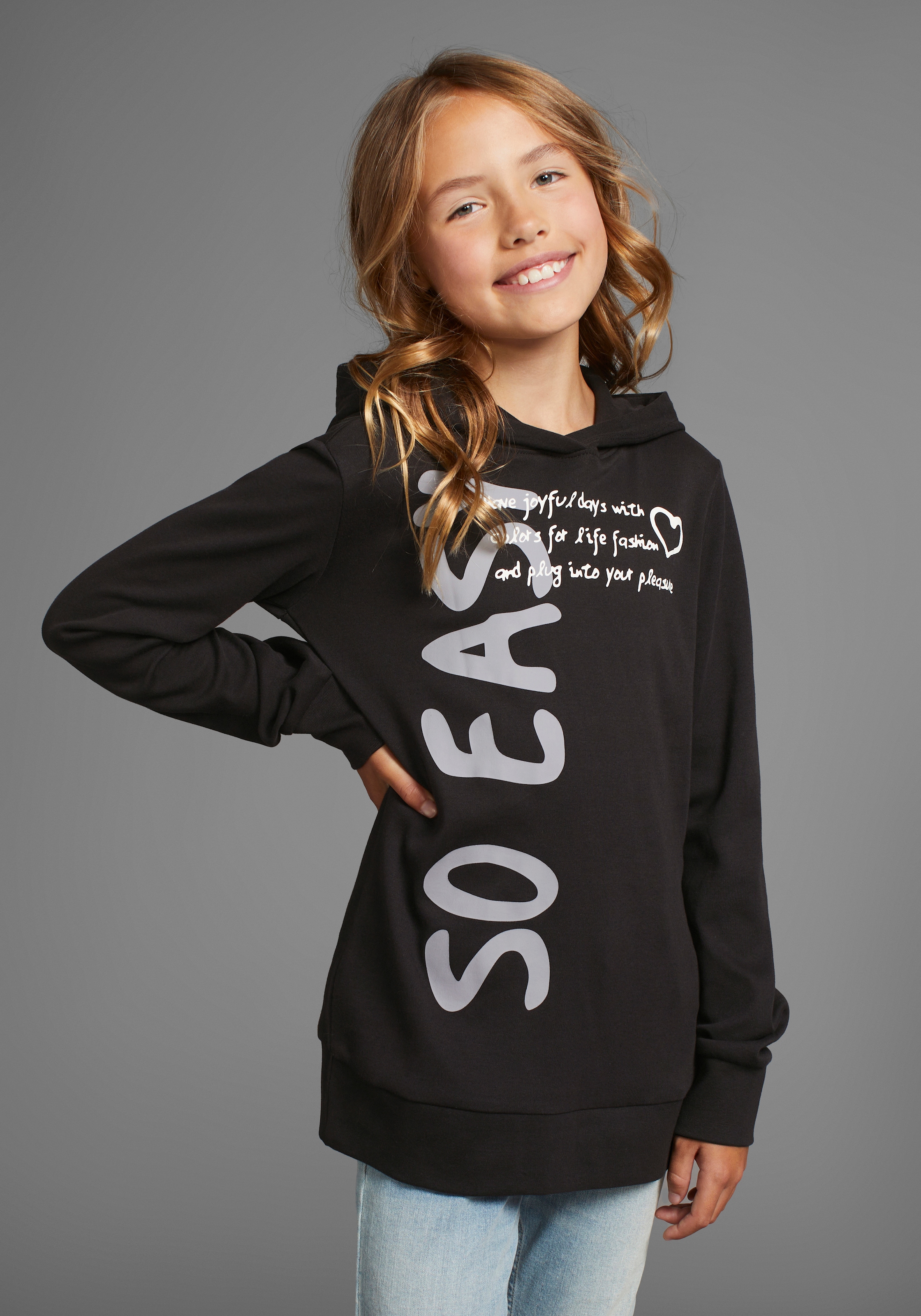 KIDSWORLD Kapuzenshirt »SO EASY - Print«, in längerer Form