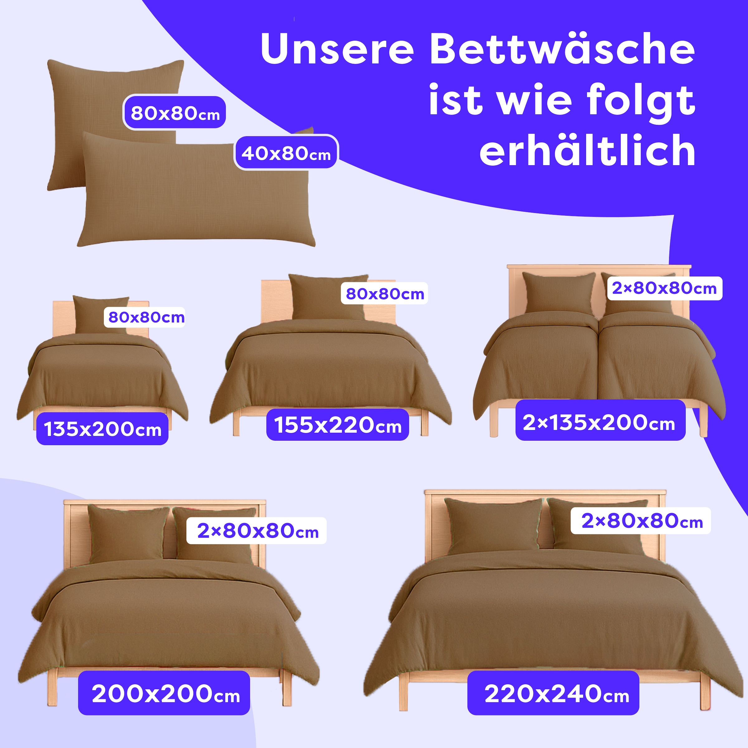 Wolkenfeld Bettwäsche »Wolkenfeld Premium Musselin mit Reissverschluss« 2 tlg. aus 100% Baumwolle – Atmungsaktiv & Weich – inkl. Kissenbezug 80x80