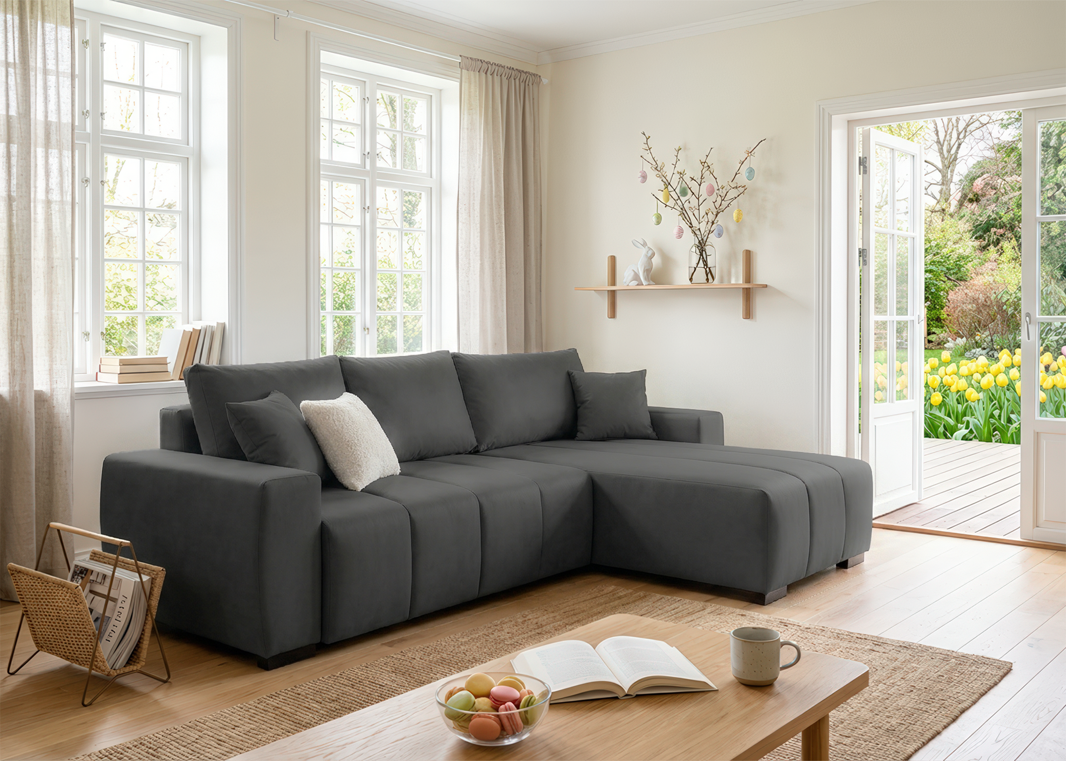 Home affaire Ecksofa »Bello L-Form, B: 256 cm« Bettfunktion, Bettkasten & 2 Zierkissen, Federkern